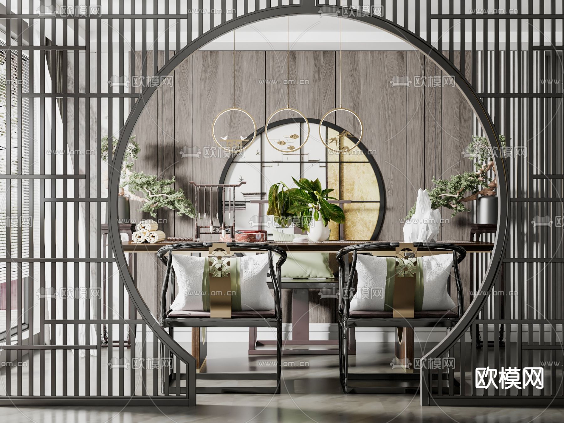 新中式书房su模型下载（渲染图2）