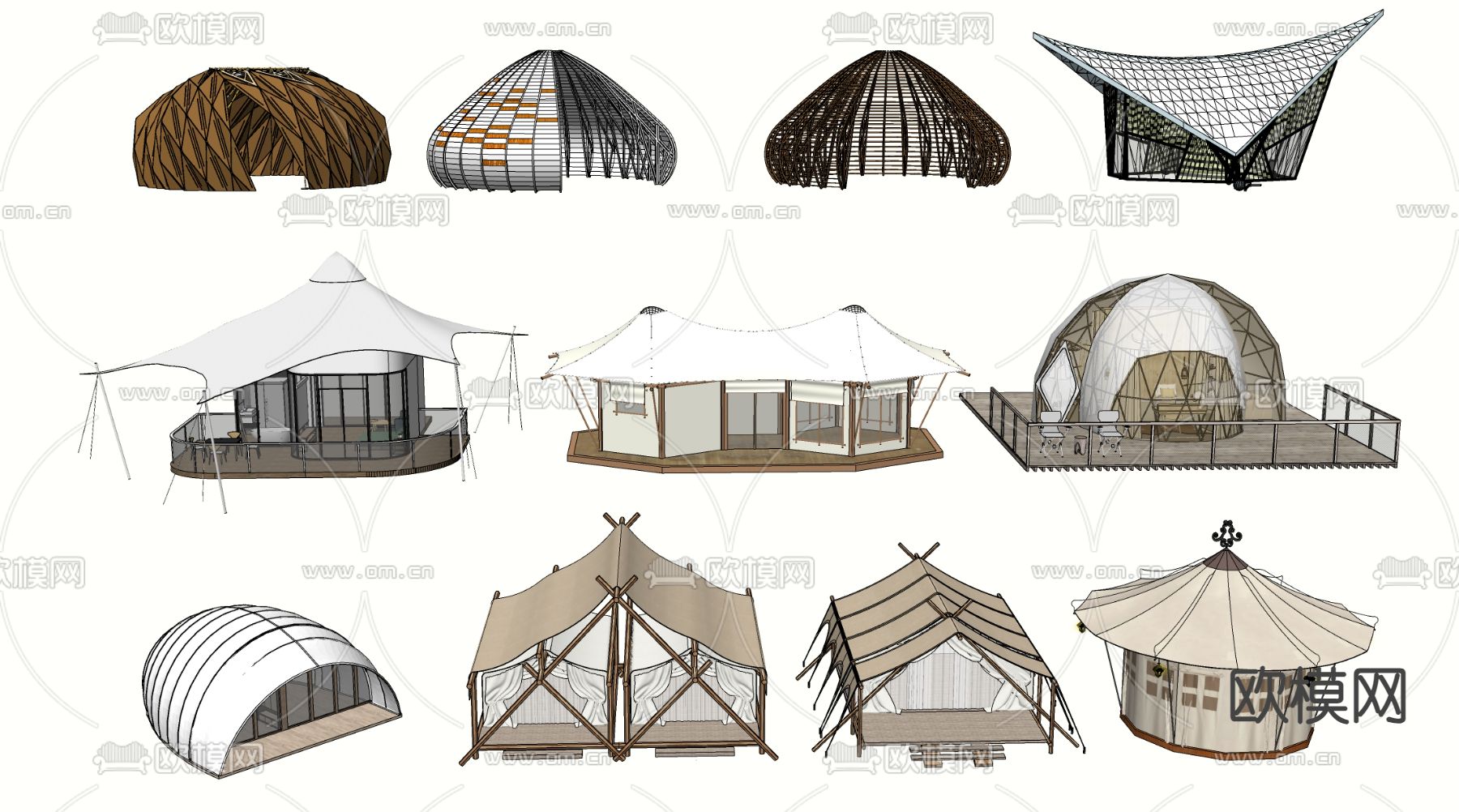 张拉膜民宿 帐篷民宿su模型下载（渲染图1）