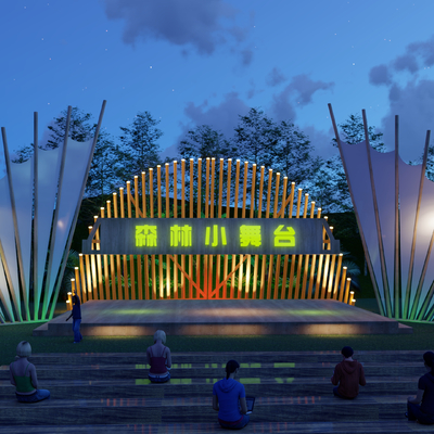  森林小舞台 乡村大舞台su模型 