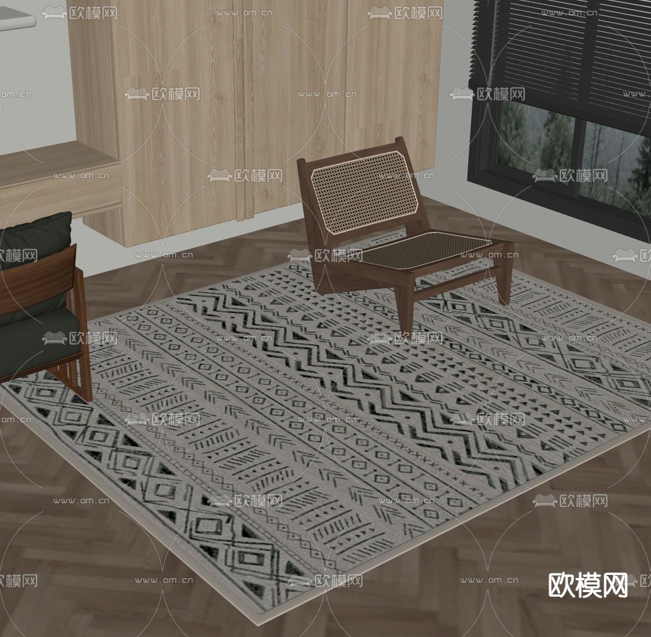 侘寂风布艺地毯 躺椅su模型下载（渲染图1）