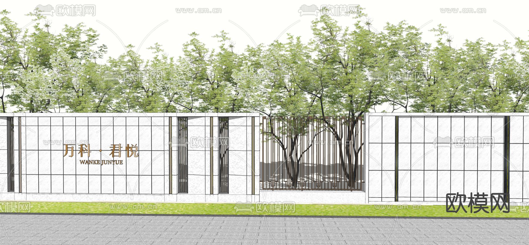 庭院门 入户门 围栏 围墙 铁艺门su模型下载（渲染图2）