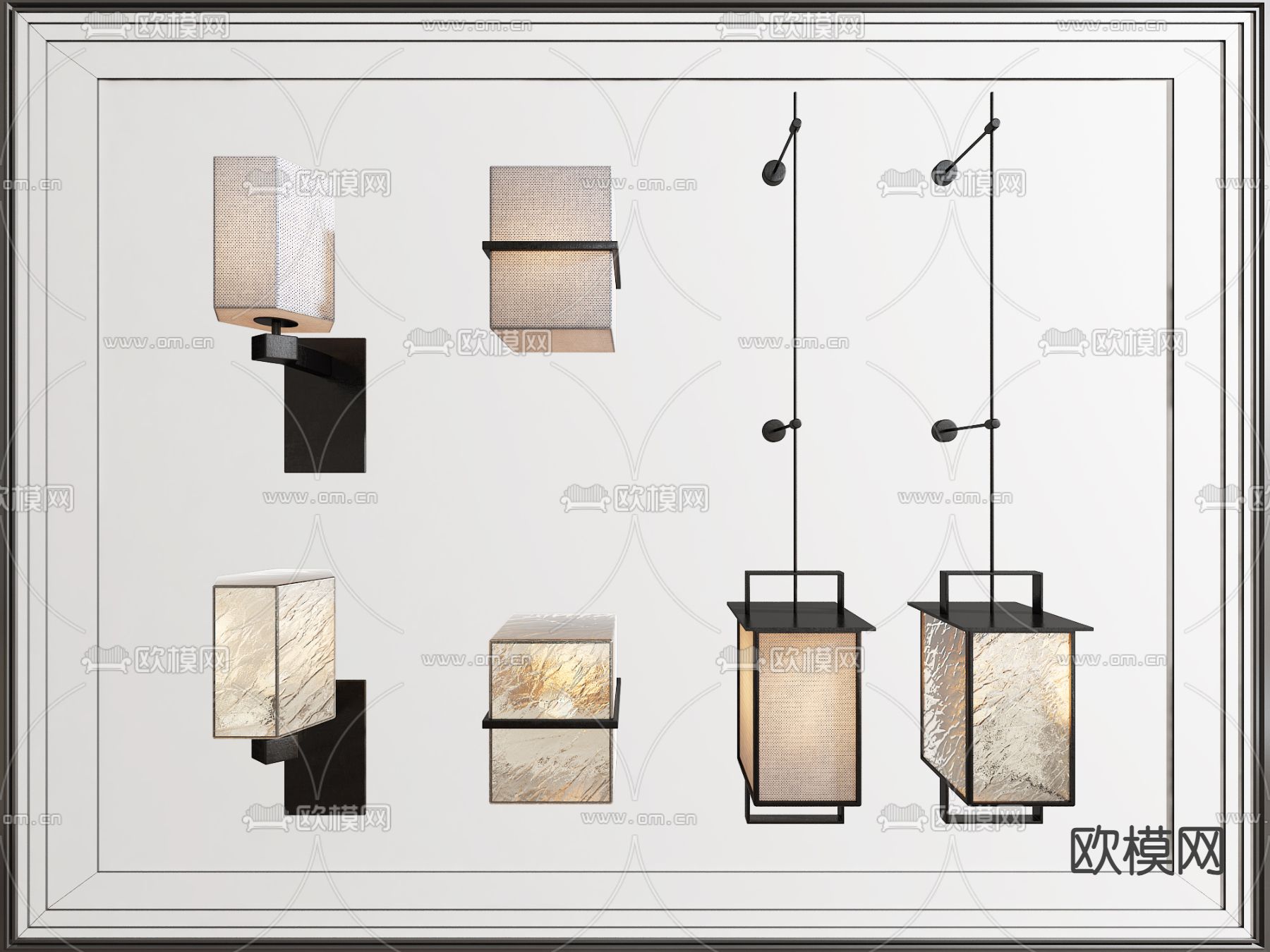 新中式壁灯 玻璃壁灯su模型下载（渲染图1）