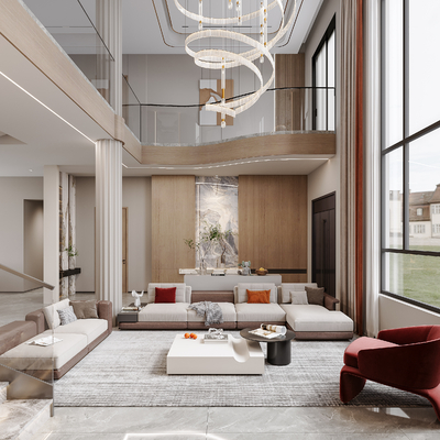  现代别墅大堂su模型 