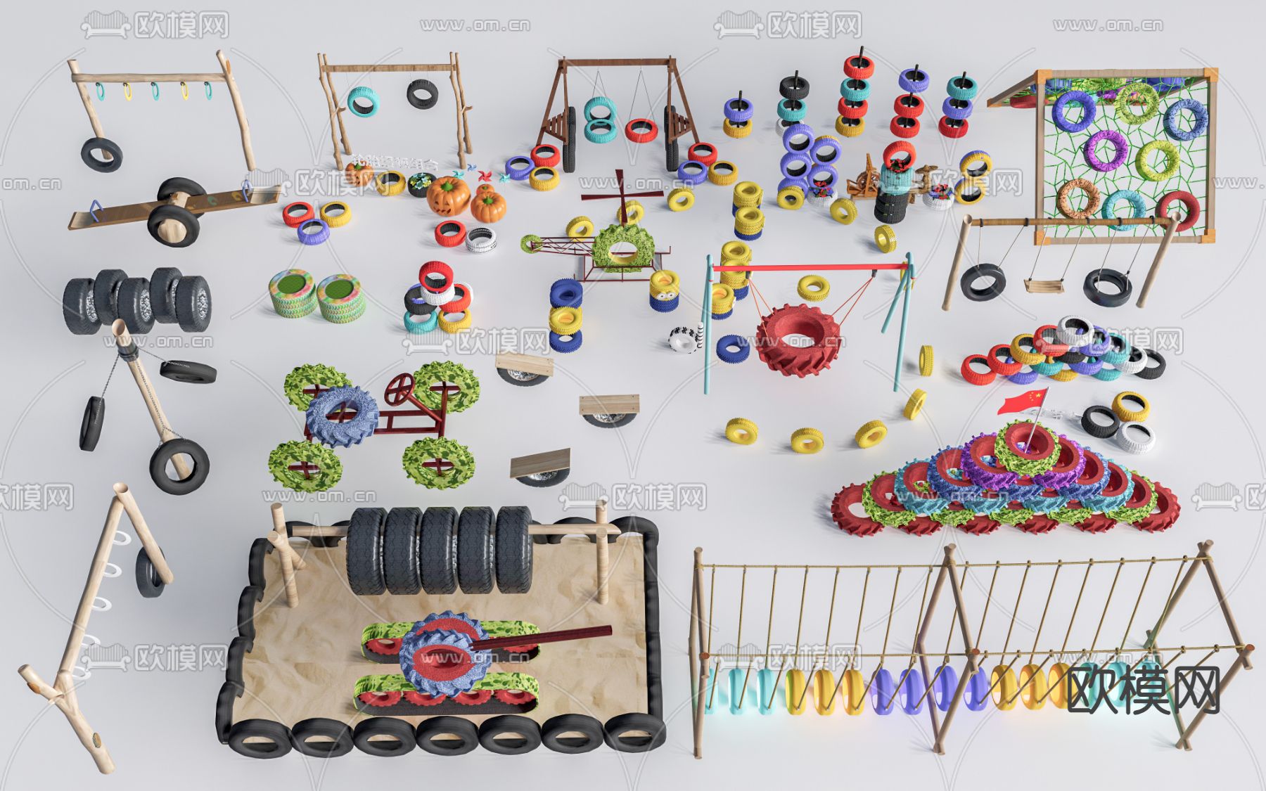 轮胎花箱 轮胎花池su模型下载（渲染图2）