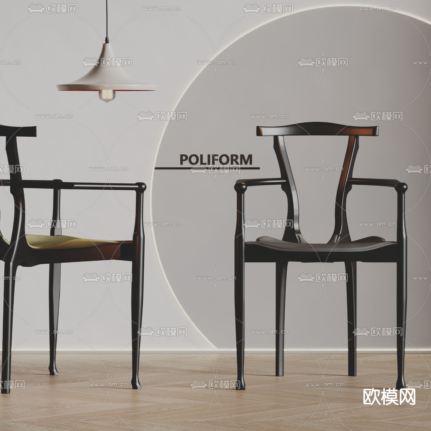 Poliform 餐椅 单人椅su模型下载（渲染图2）