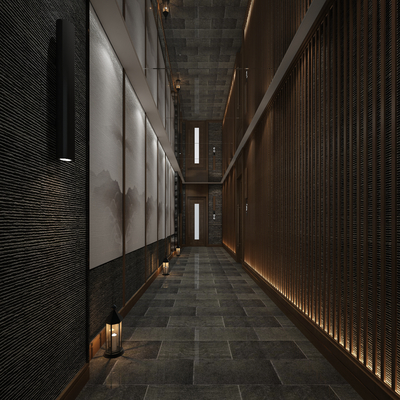  现代酒店走廊su模型 