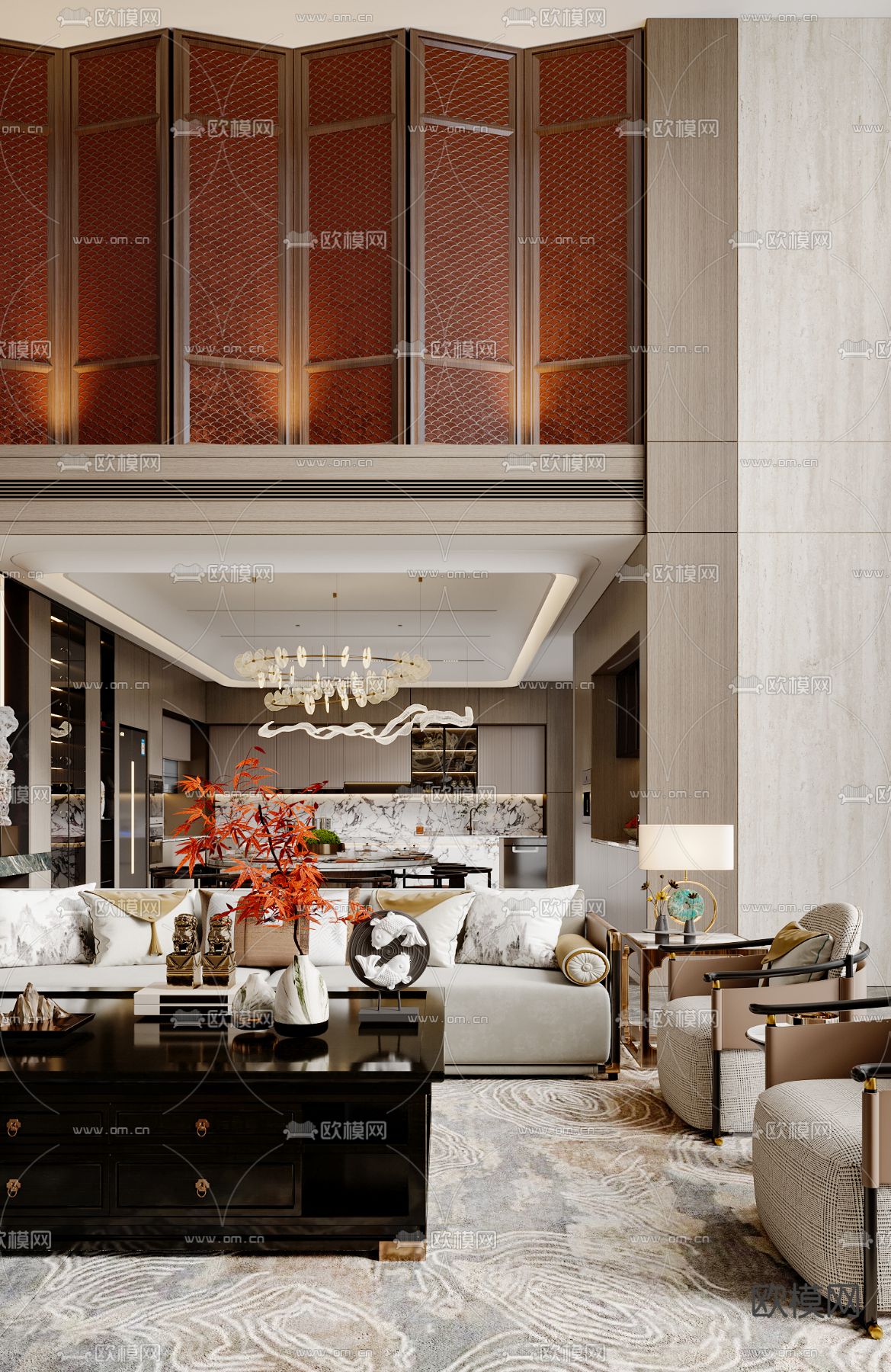 别墅客厅 别墅中空3d模型下载（渲染图8）