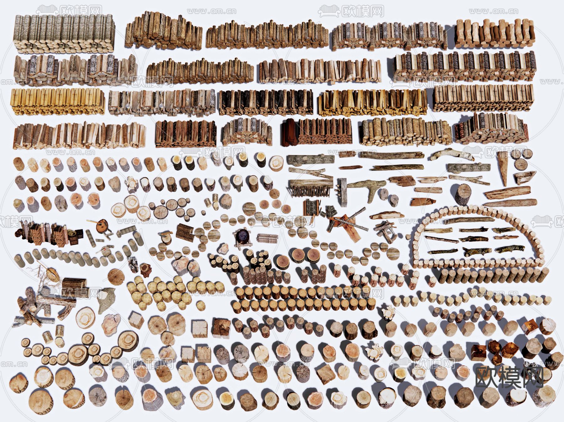 木桩 树桩 柴火堆 枯木 木凳3d模型下载