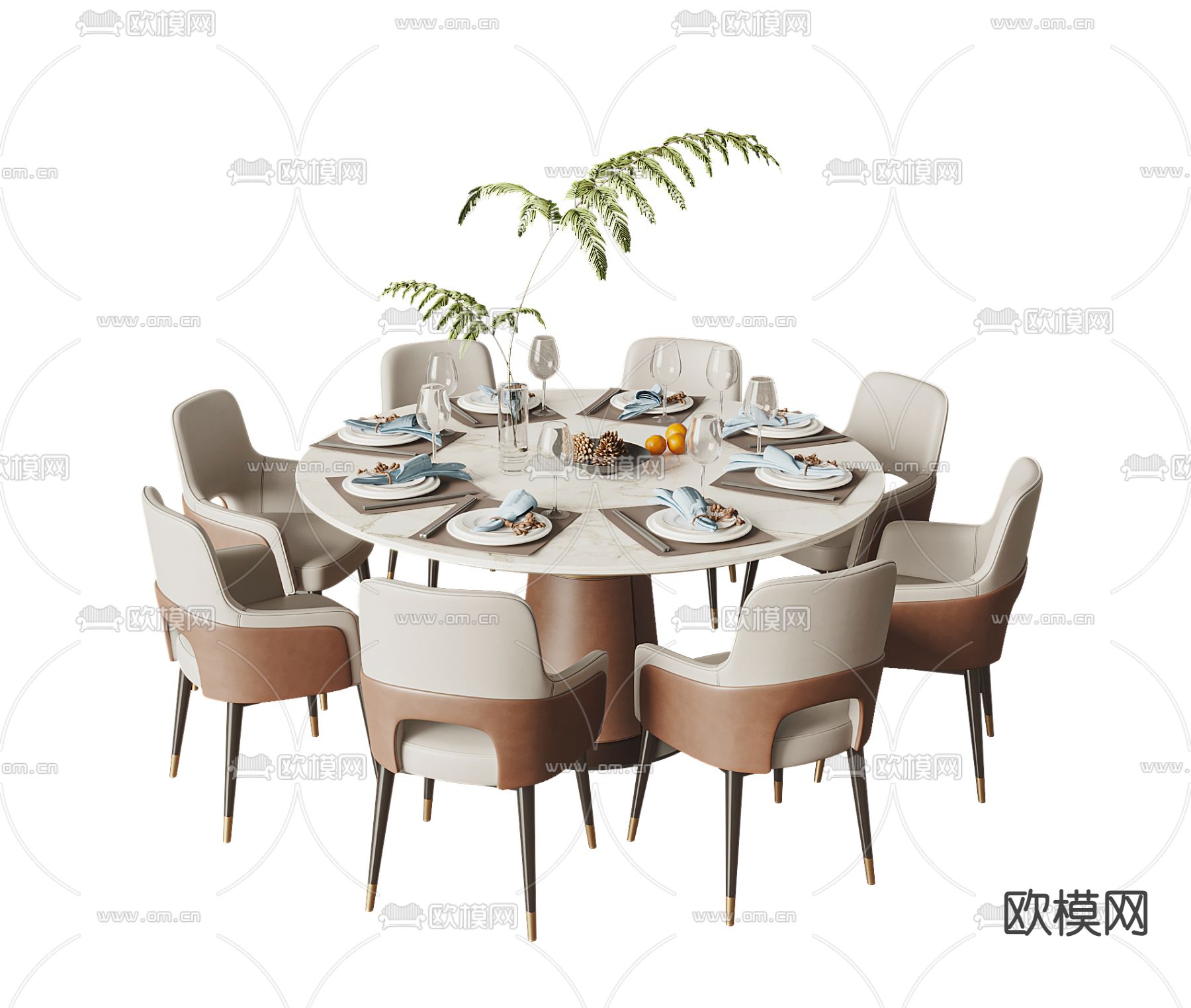 Minotti 现代餐桌椅 圆餐桌3d模型下载