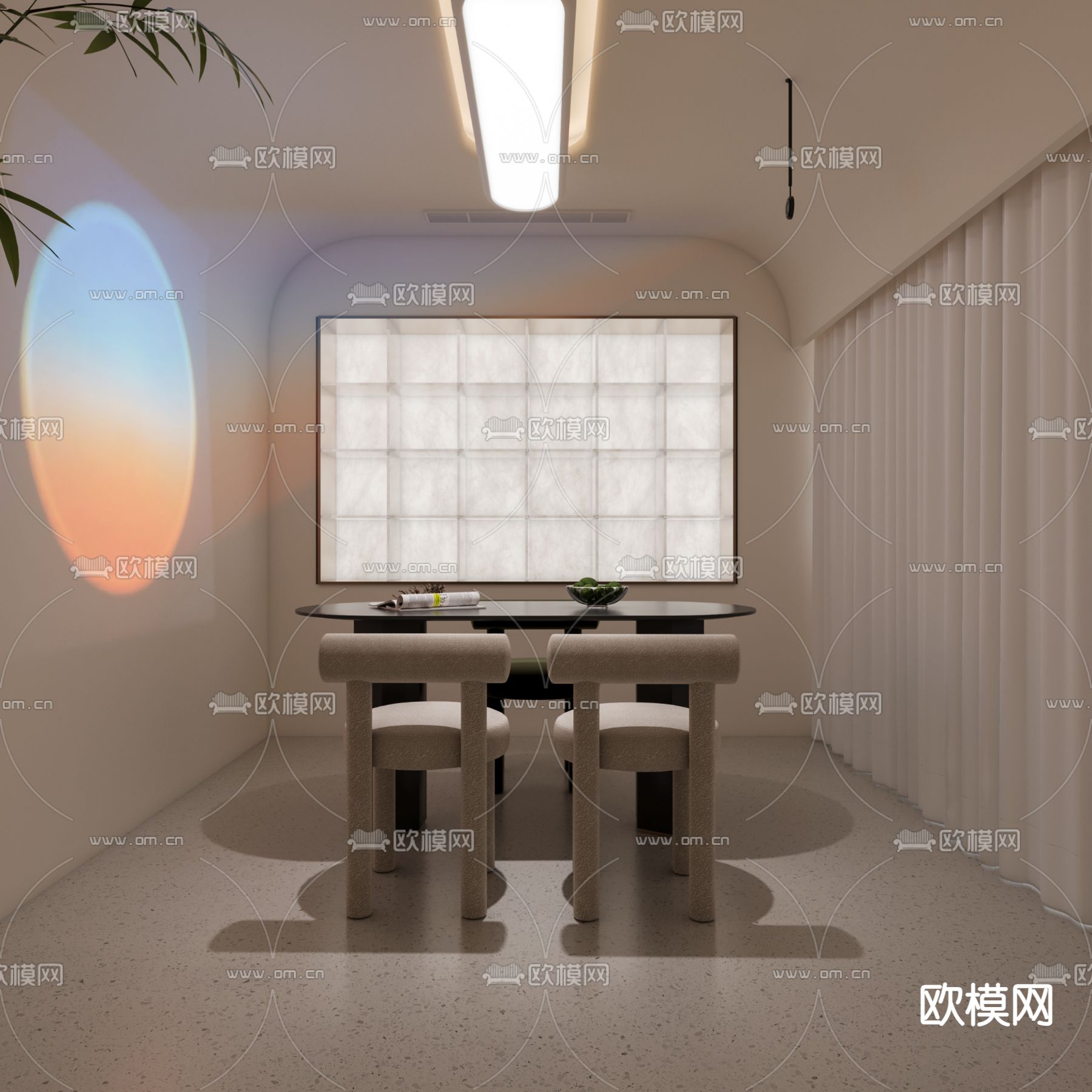 侘寂SPA 美容包间 夕阳灯3d模型下载（渲染图1）