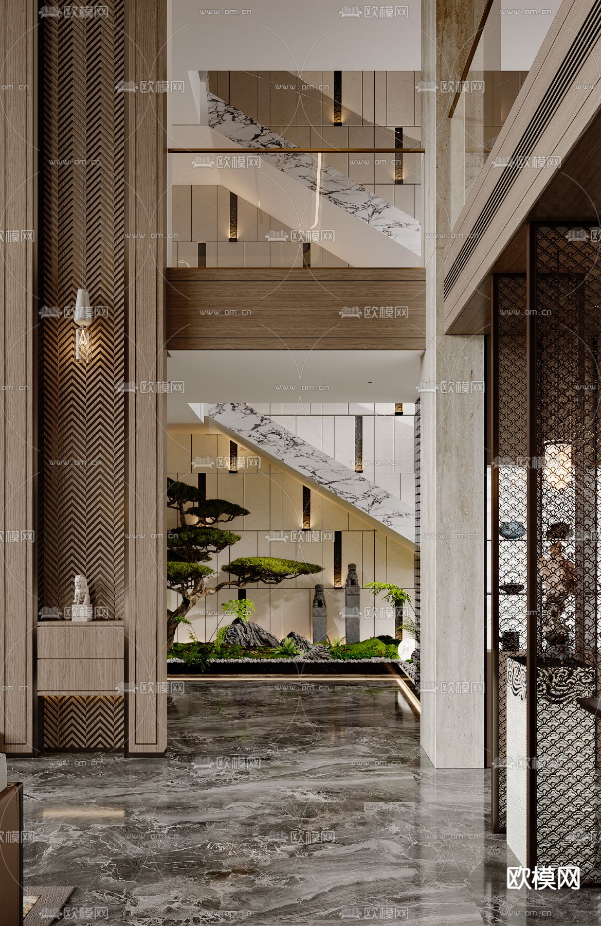 别墅客厅 别墅中空3d模型下载（渲染图4）