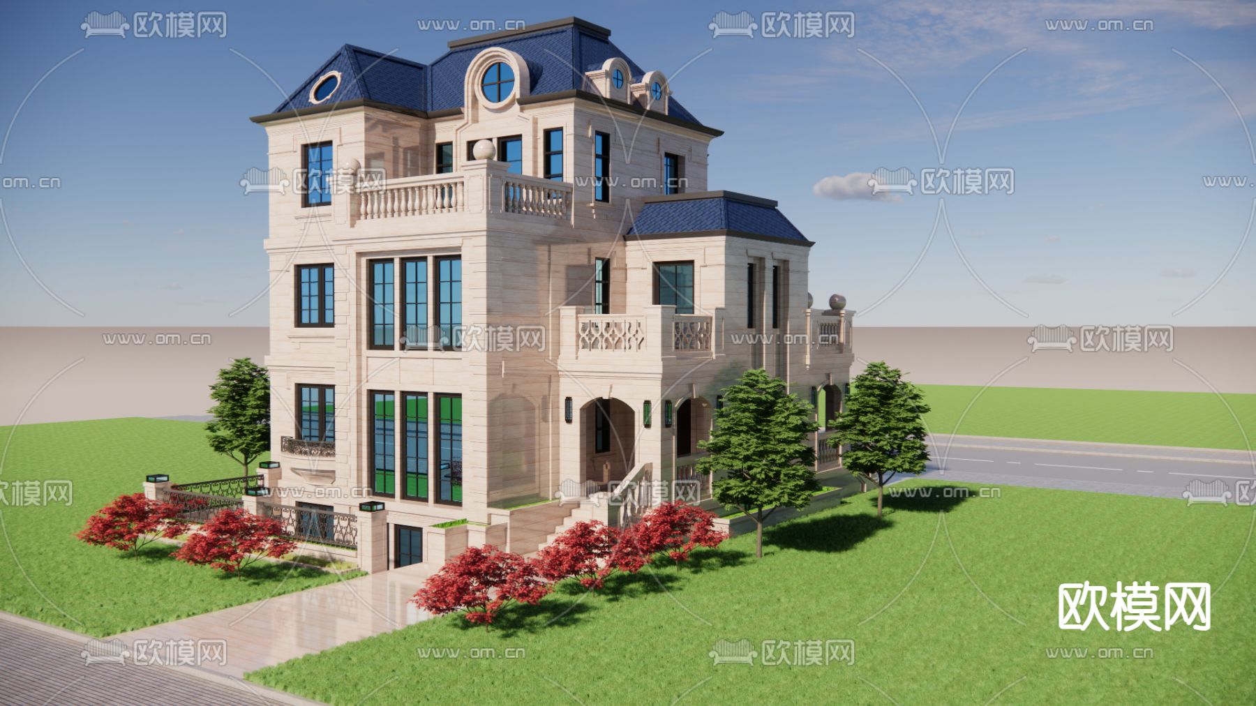 法式别墅su模型下载（渲染图2）