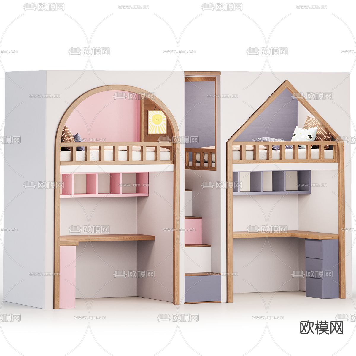 儿童床 小孩床3d模型下载（渲染图2）