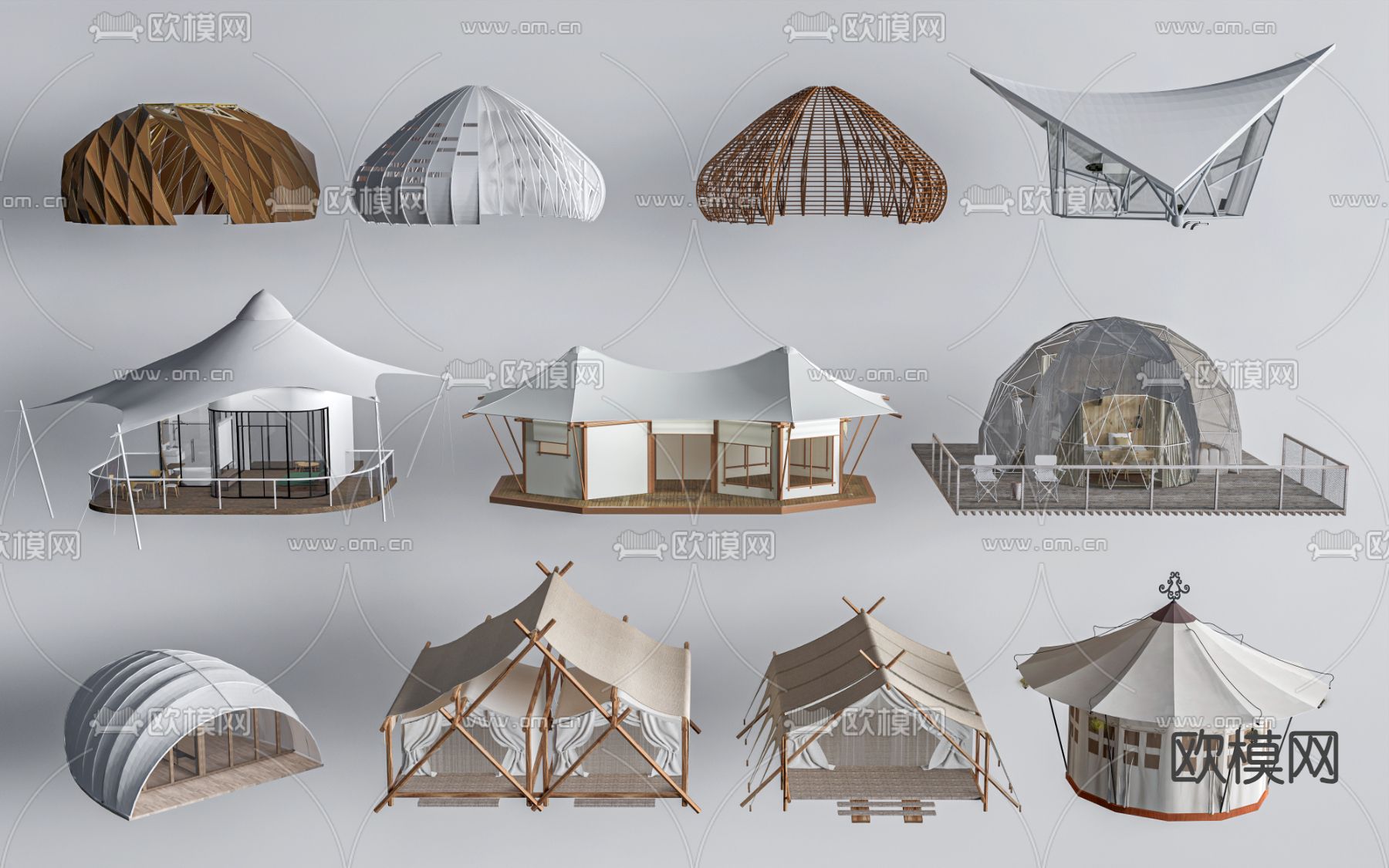 张拉膜民宿 帐篷民宿su模型下载（渲染图2）