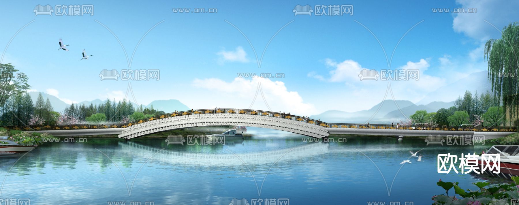 新中式桥梁 景观桥3d模型下载