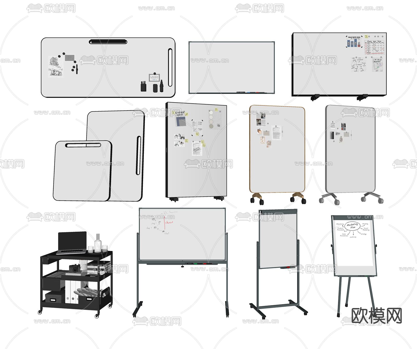 可移动写字白板su模型下载（渲染图1）