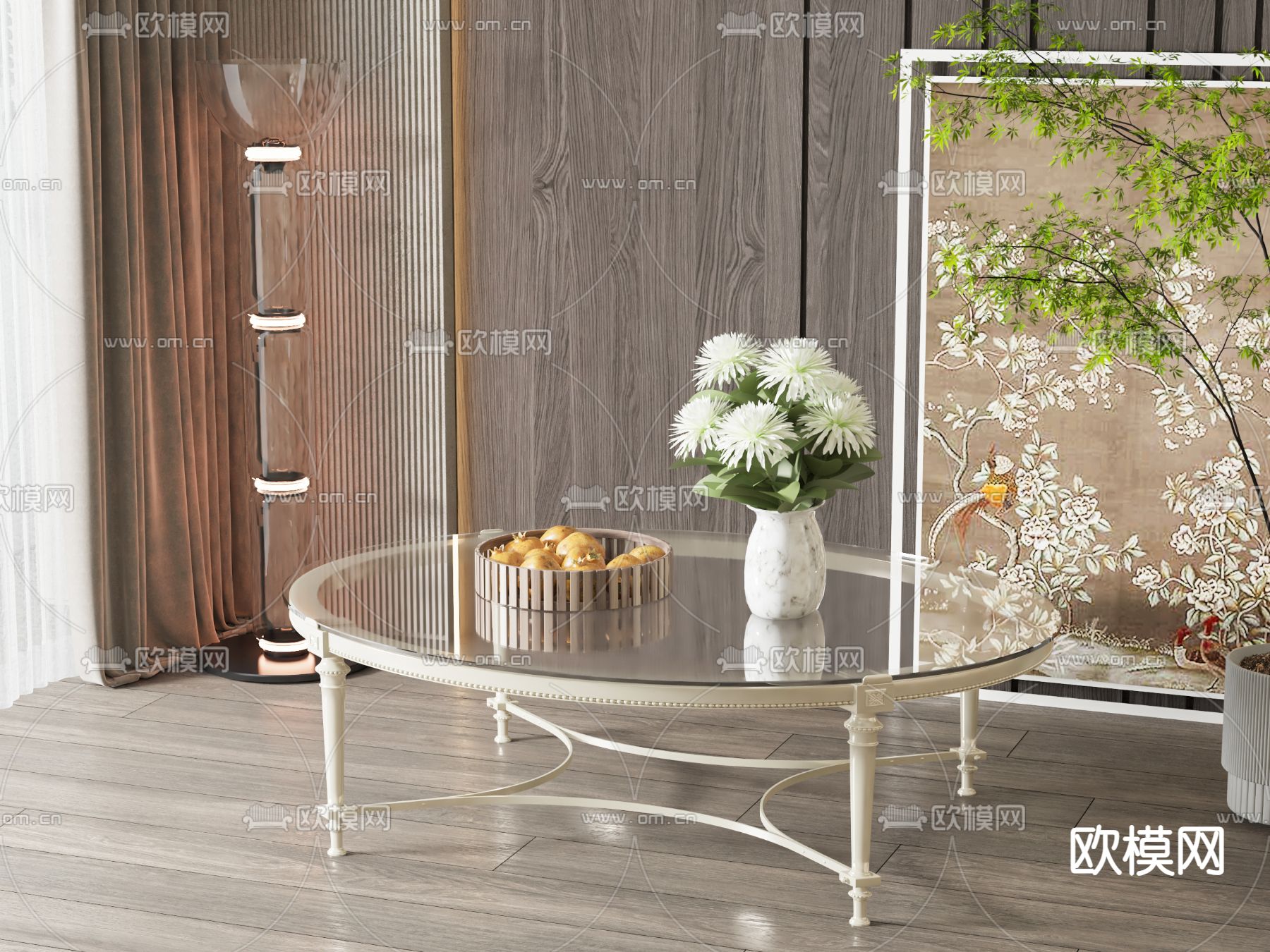 简欧茶几su模型下载（渲染图1）