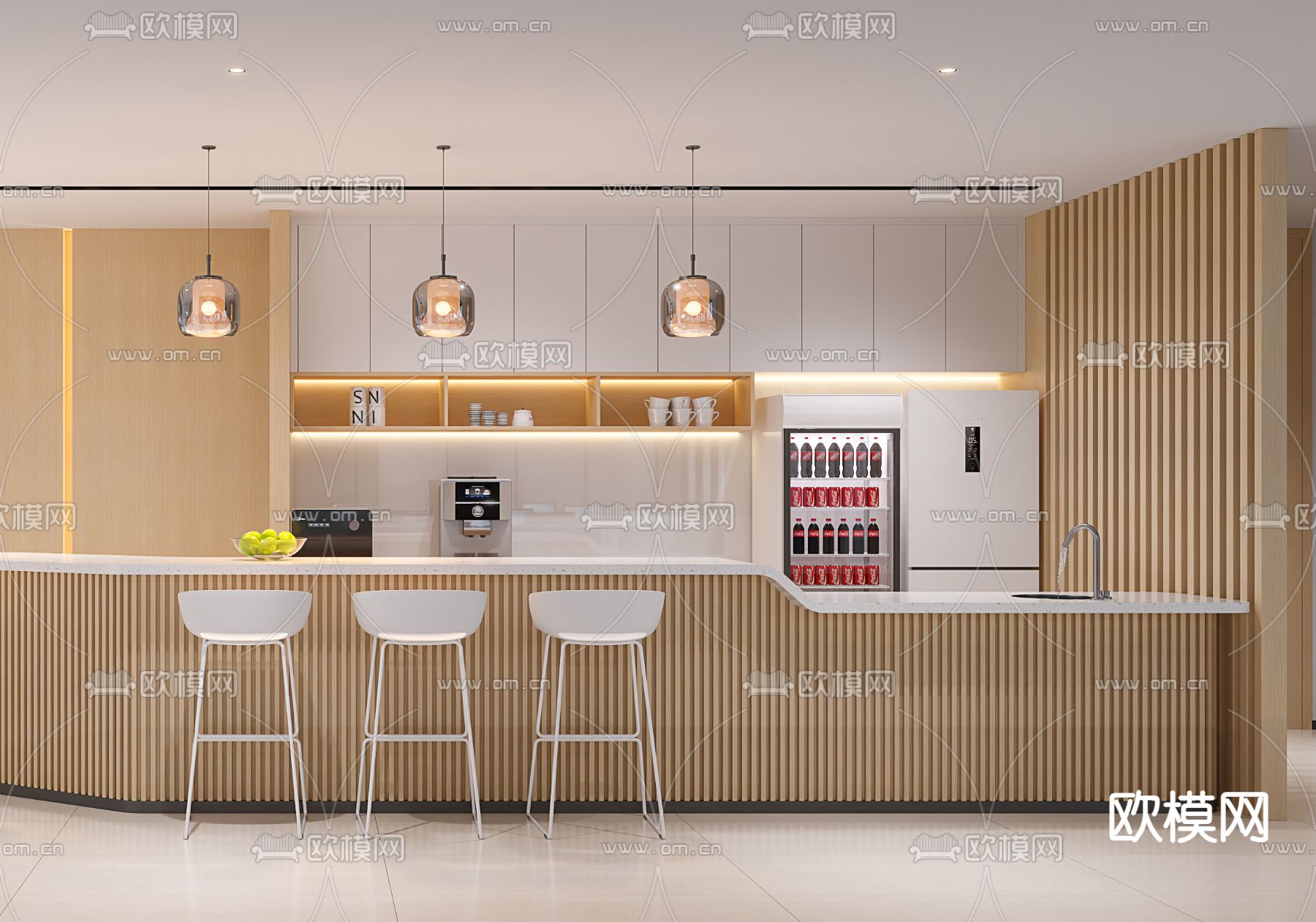 办公室茶水间 水吧台 健身区3d模型下载（渲染图1）