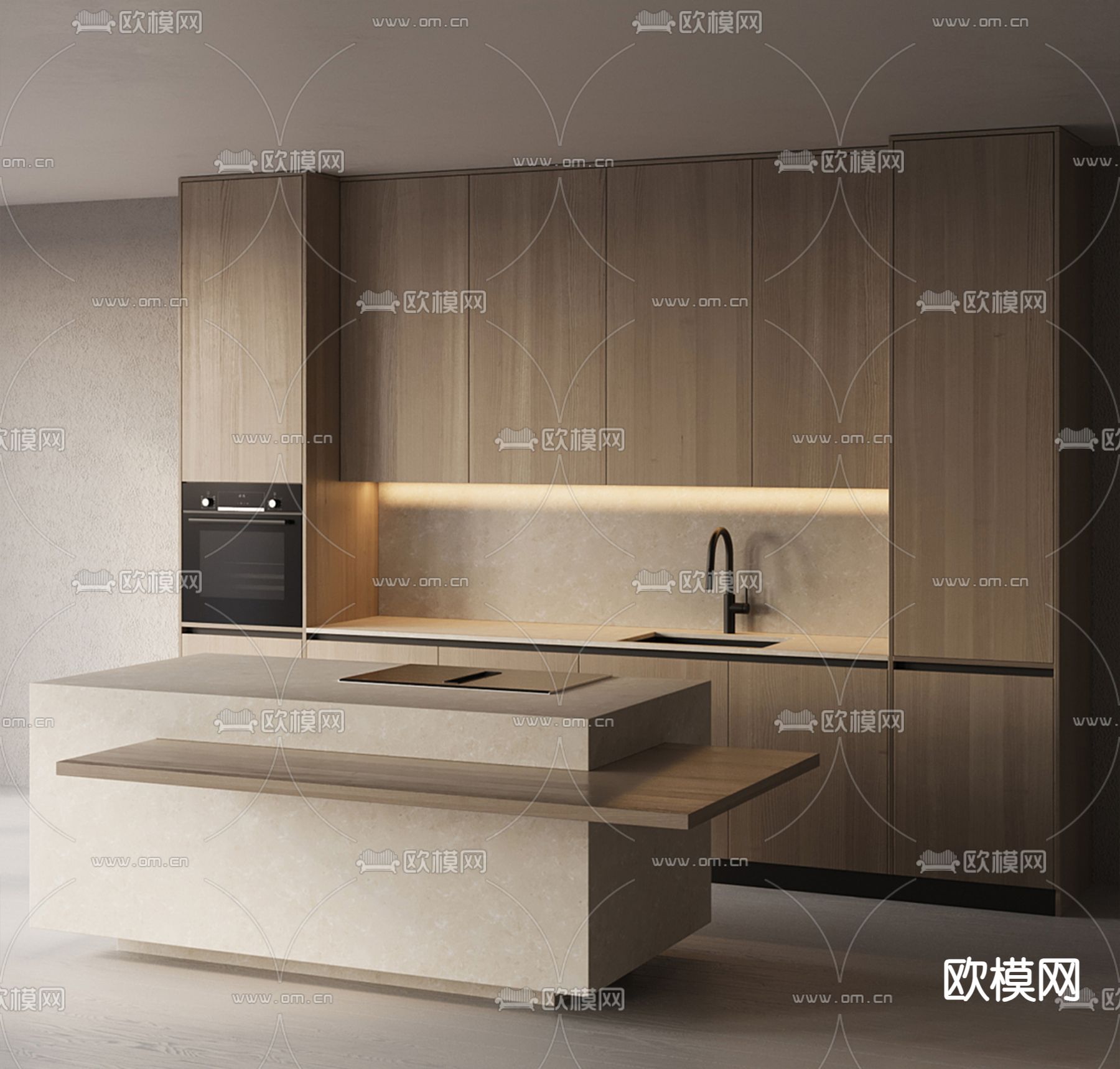 现代厨房橱柜su模型下载（渲染图1）