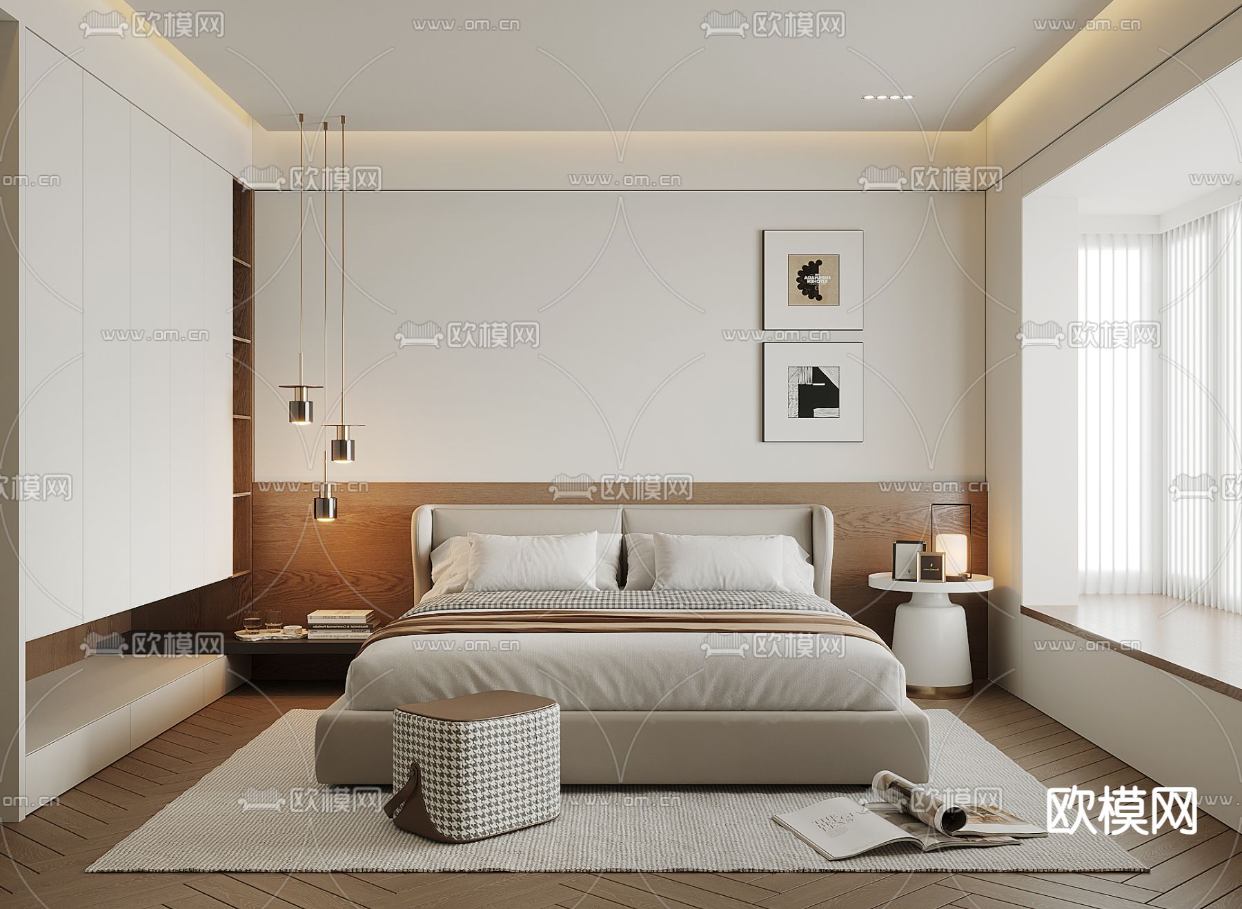 奶油风卧室 主人房3d模型下载