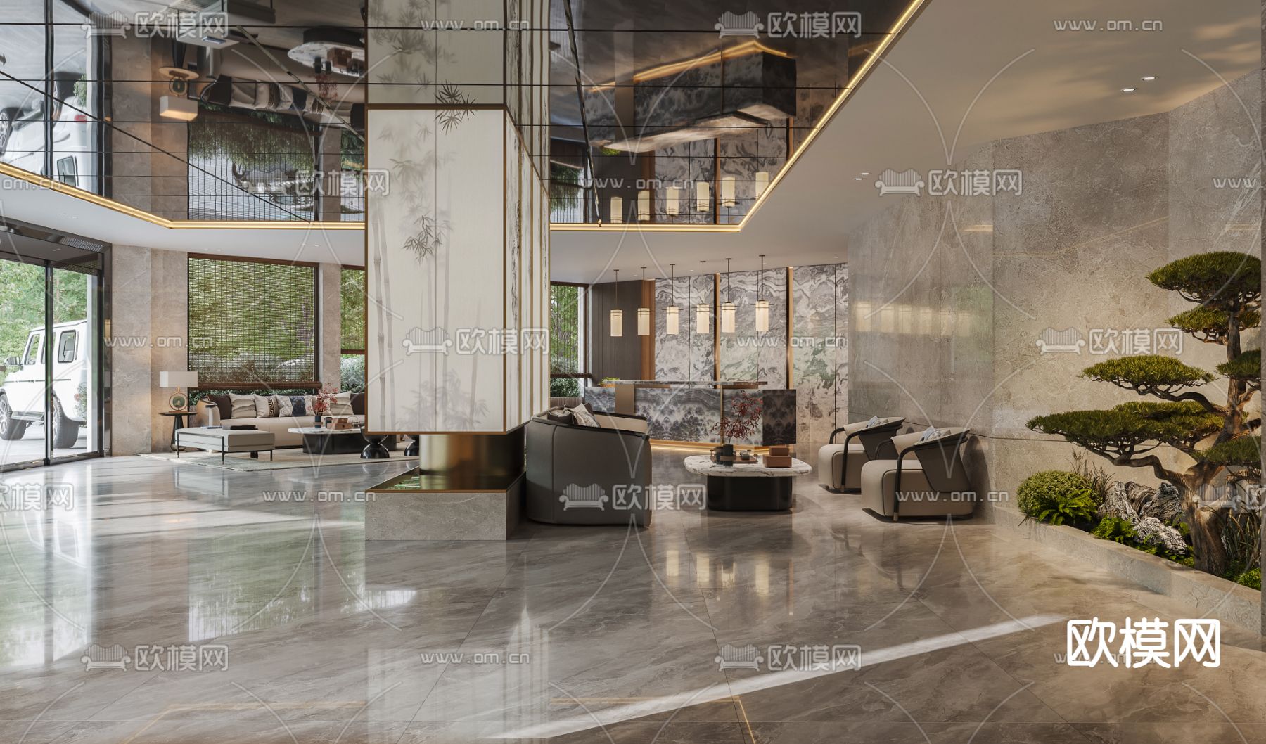 酒店大堂 休息区3d模型下载（渲染图6）