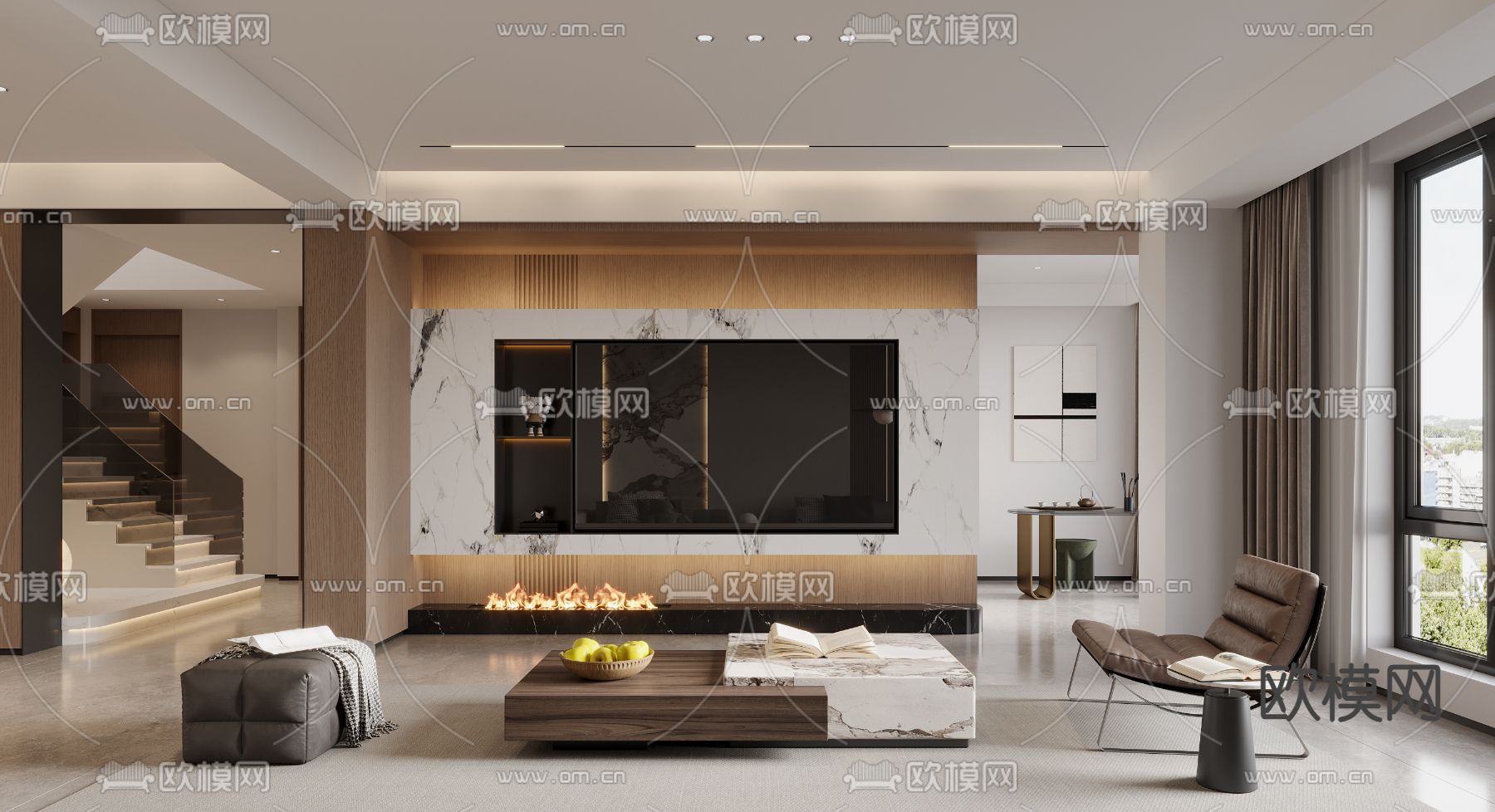 道亨效果图设计丨现代客餐厅免费3d模型下载_ID14355166_3dmax免费模型-欧模网