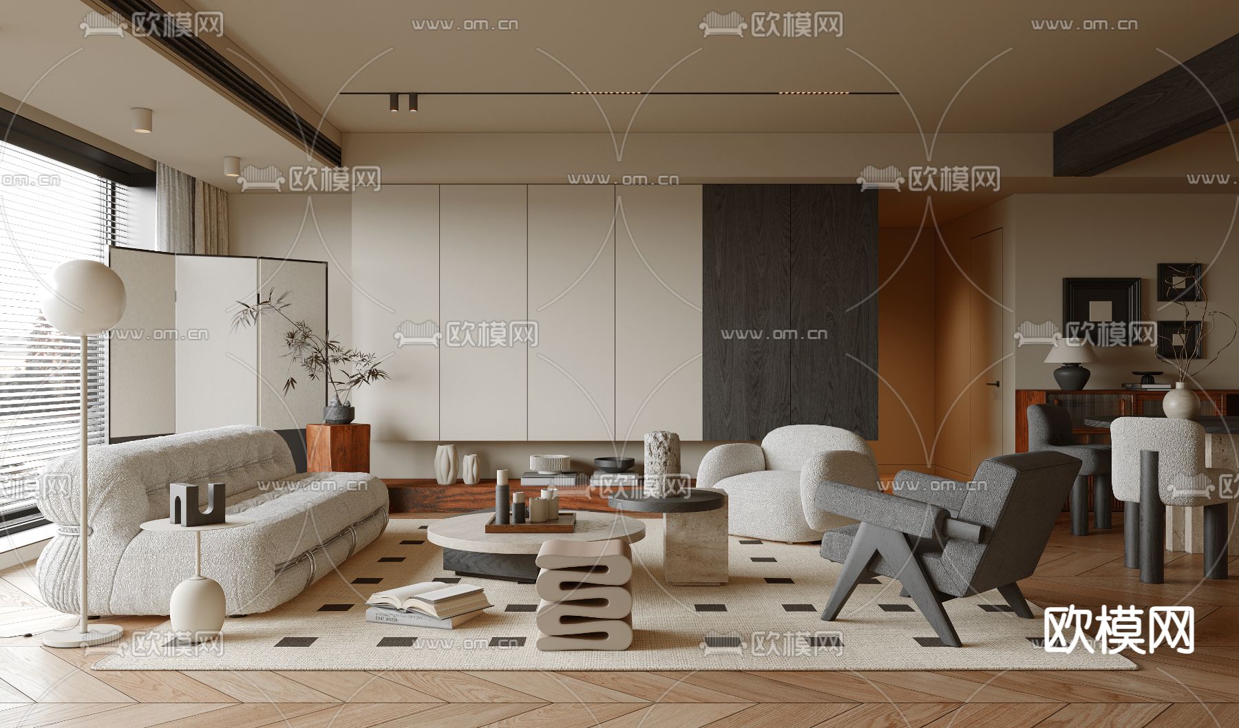 侘寂客厅3d模型下载（渲染图2）