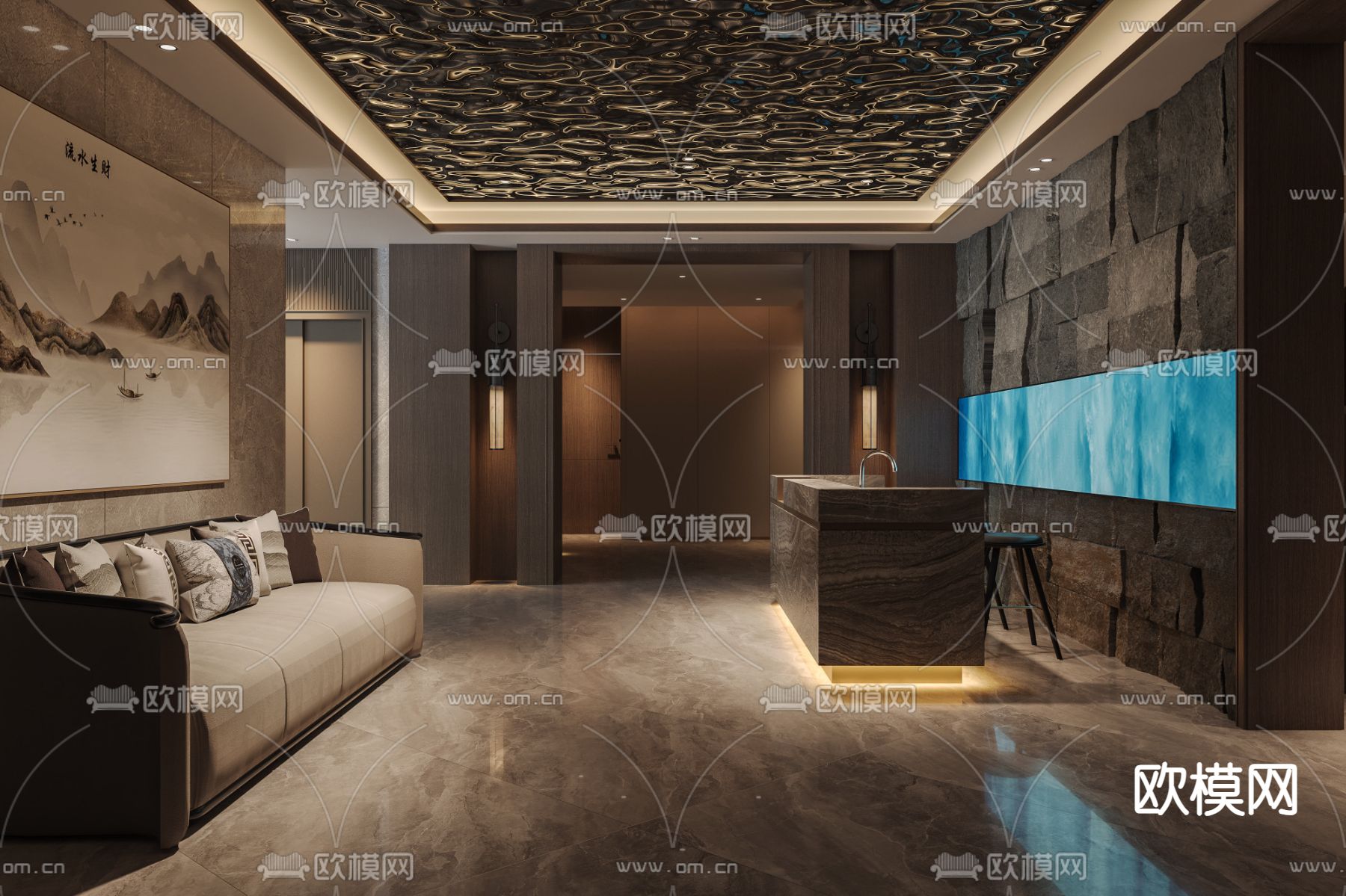 酒店大堂 休息区3d模型下载（渲染图4）