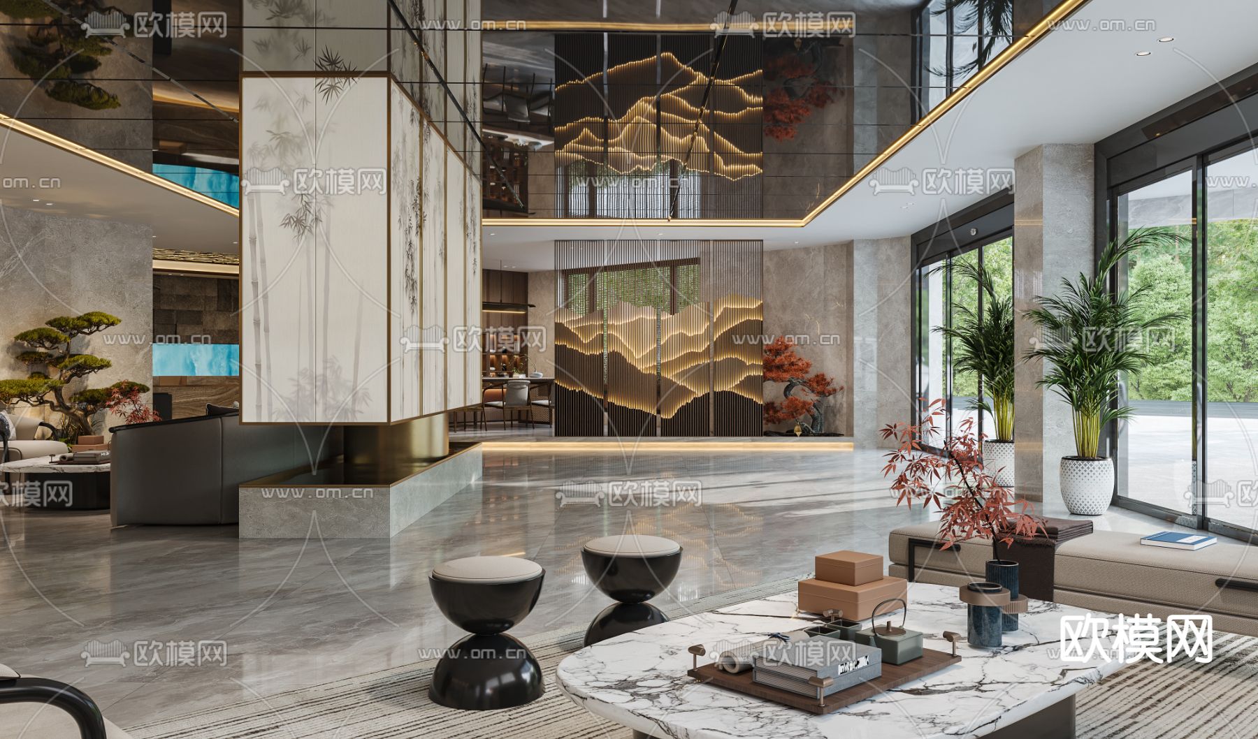 酒店大堂 休息区3d模型下载（渲染图7）