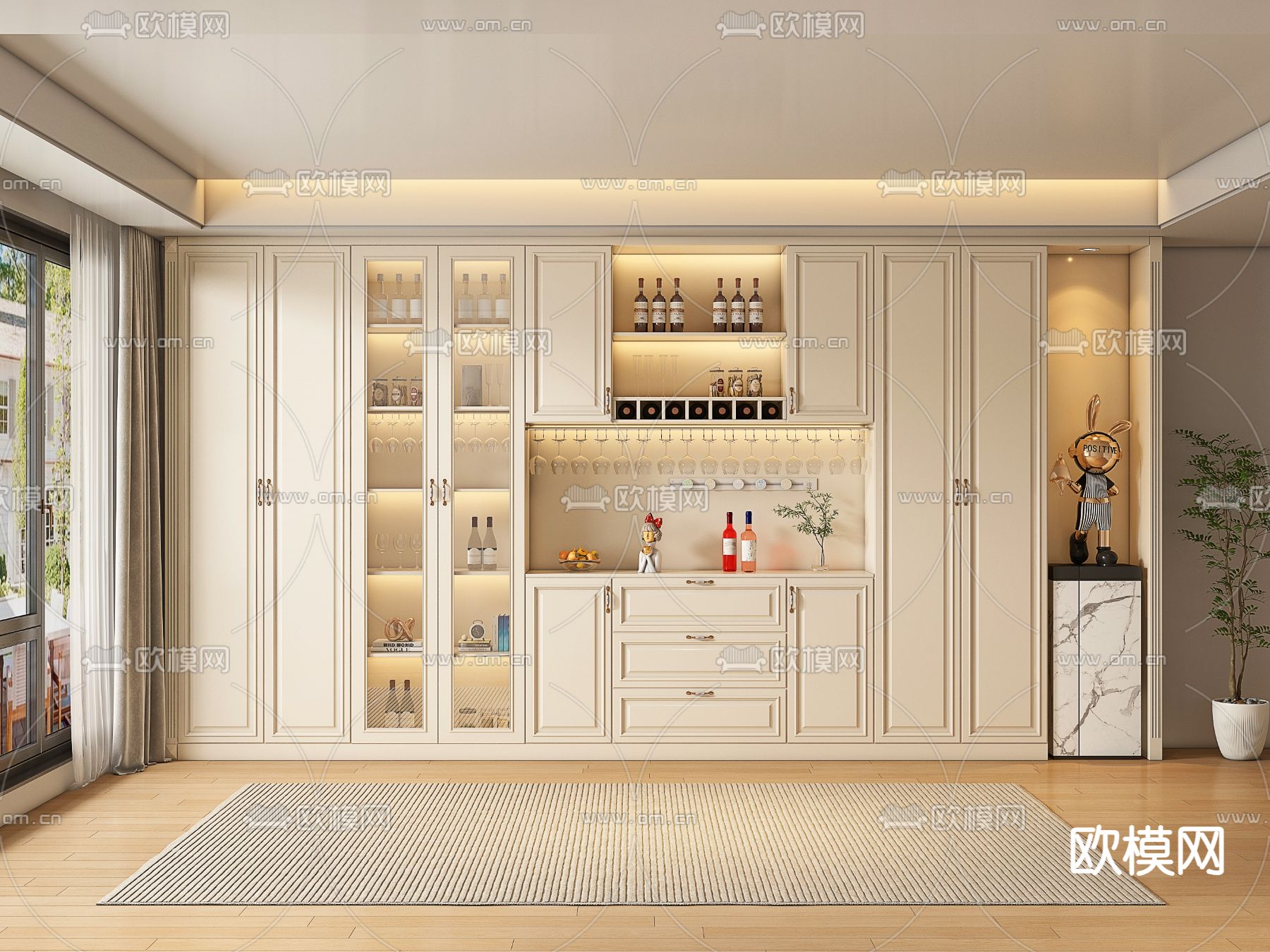 奶油风酒柜 餐边柜3d模型下载