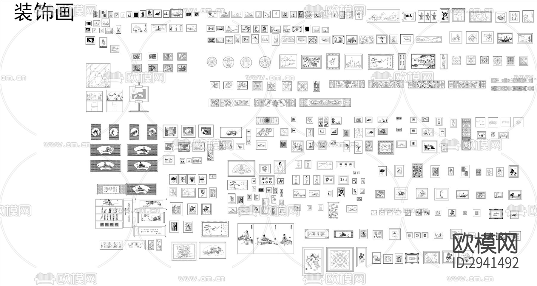 装饰品字画CAD图库下载（渲染图2）