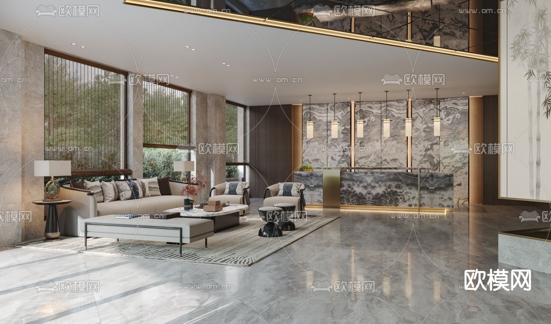 酒店大堂 休息区3d模型下载（渲染图1）