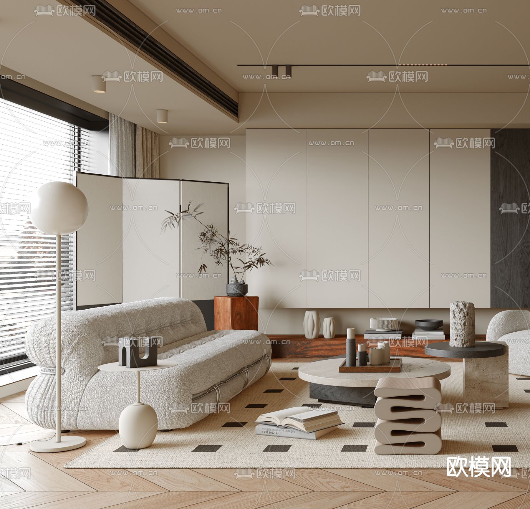 侘寂客厅3d模型下载（渲染图1）