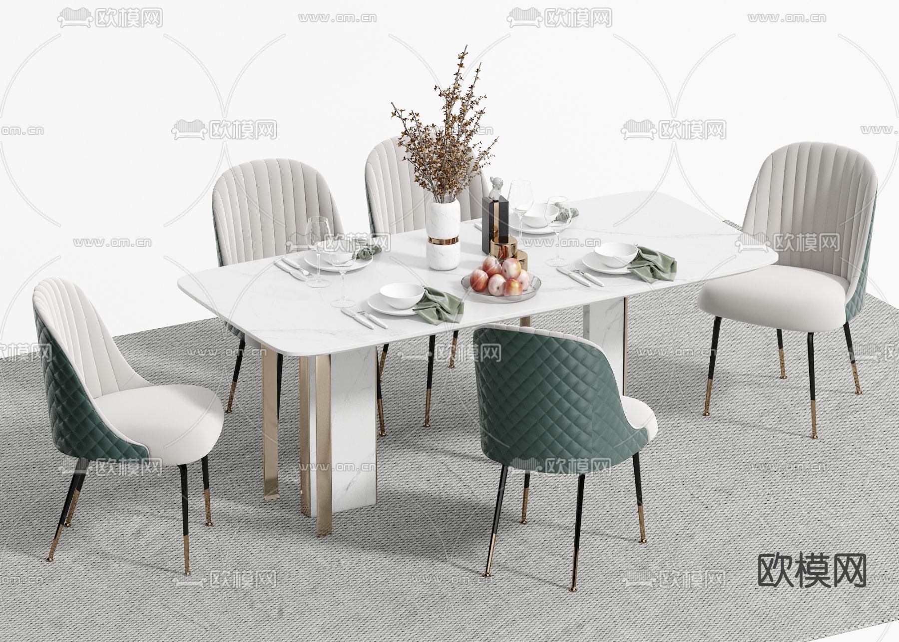 轻奢餐桌椅 岩板餐桌3d模型下载