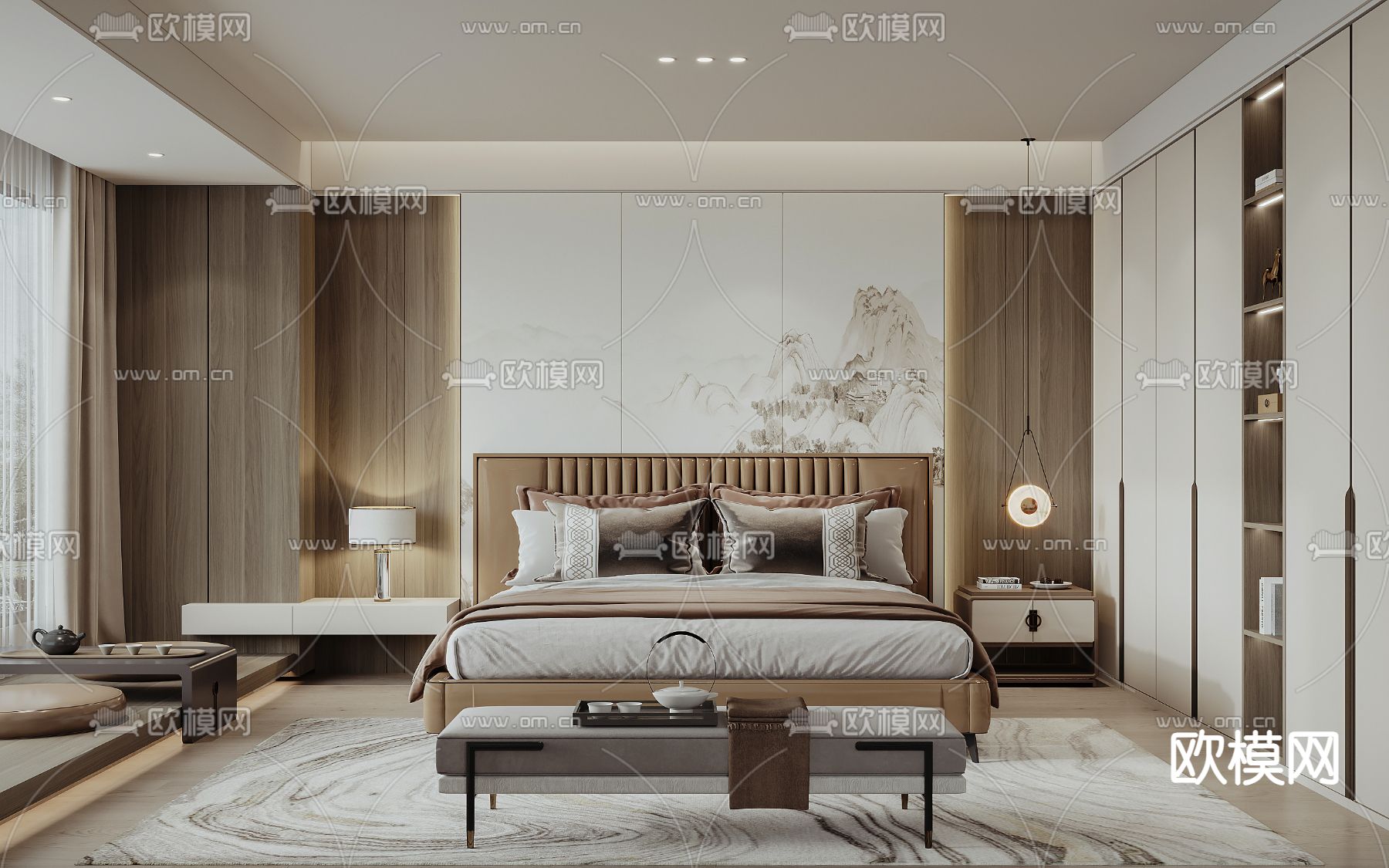 新中式卧室 主卧 主人房3d模型下载