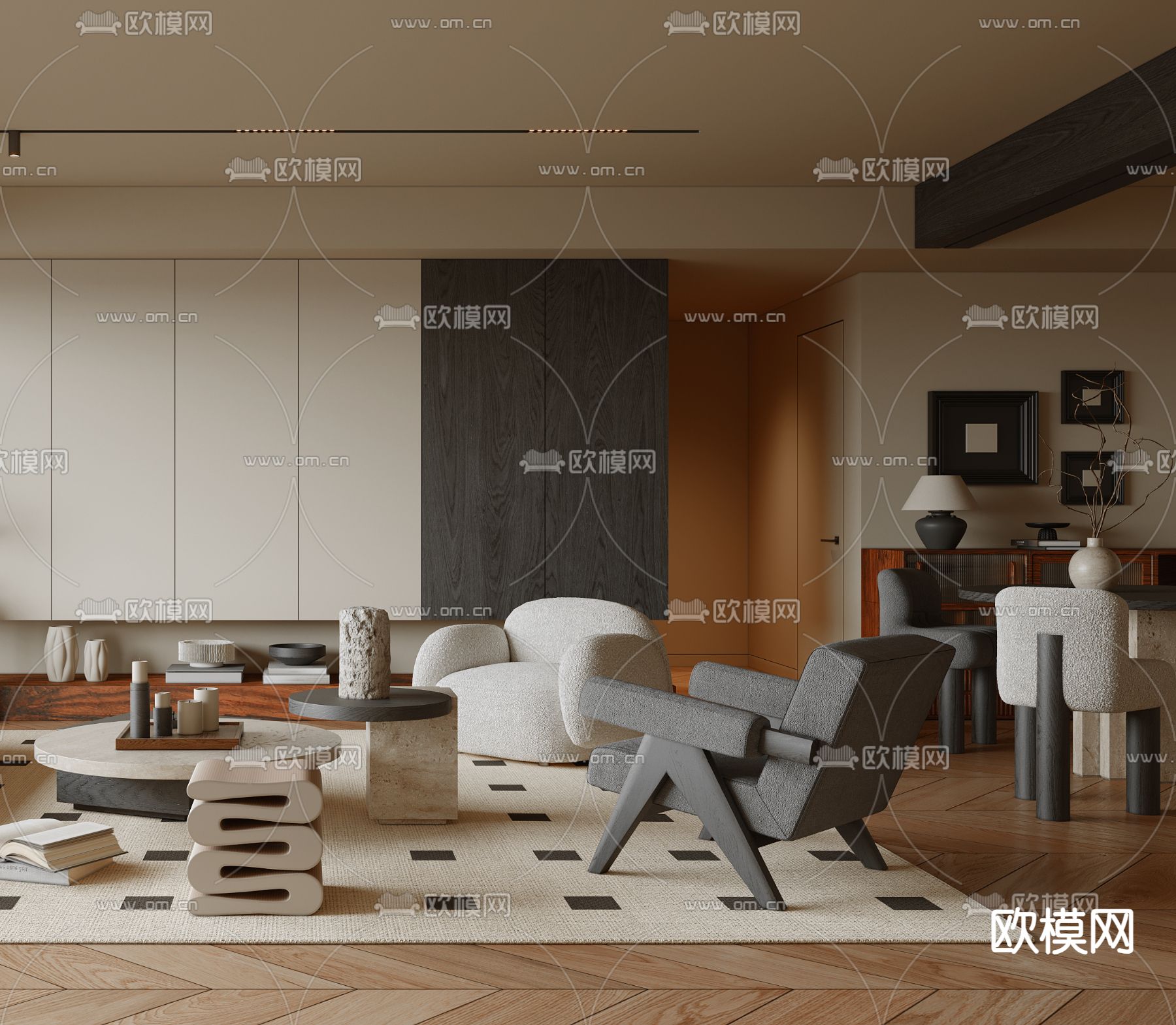 侘寂客厅3d模型下载（渲染图3）