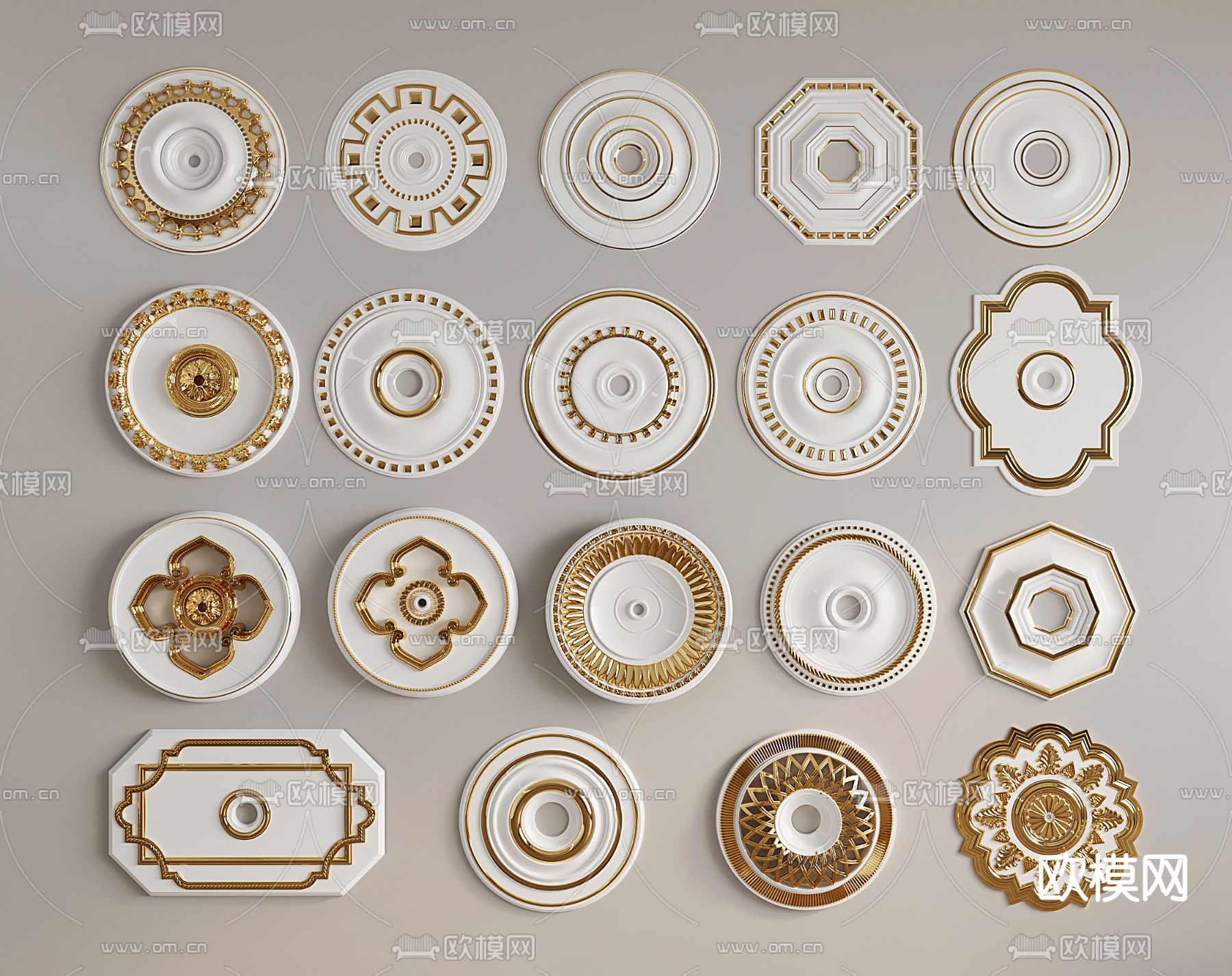 欧式灯盘 雕花灯盘 烫金圆盘3d模型下载