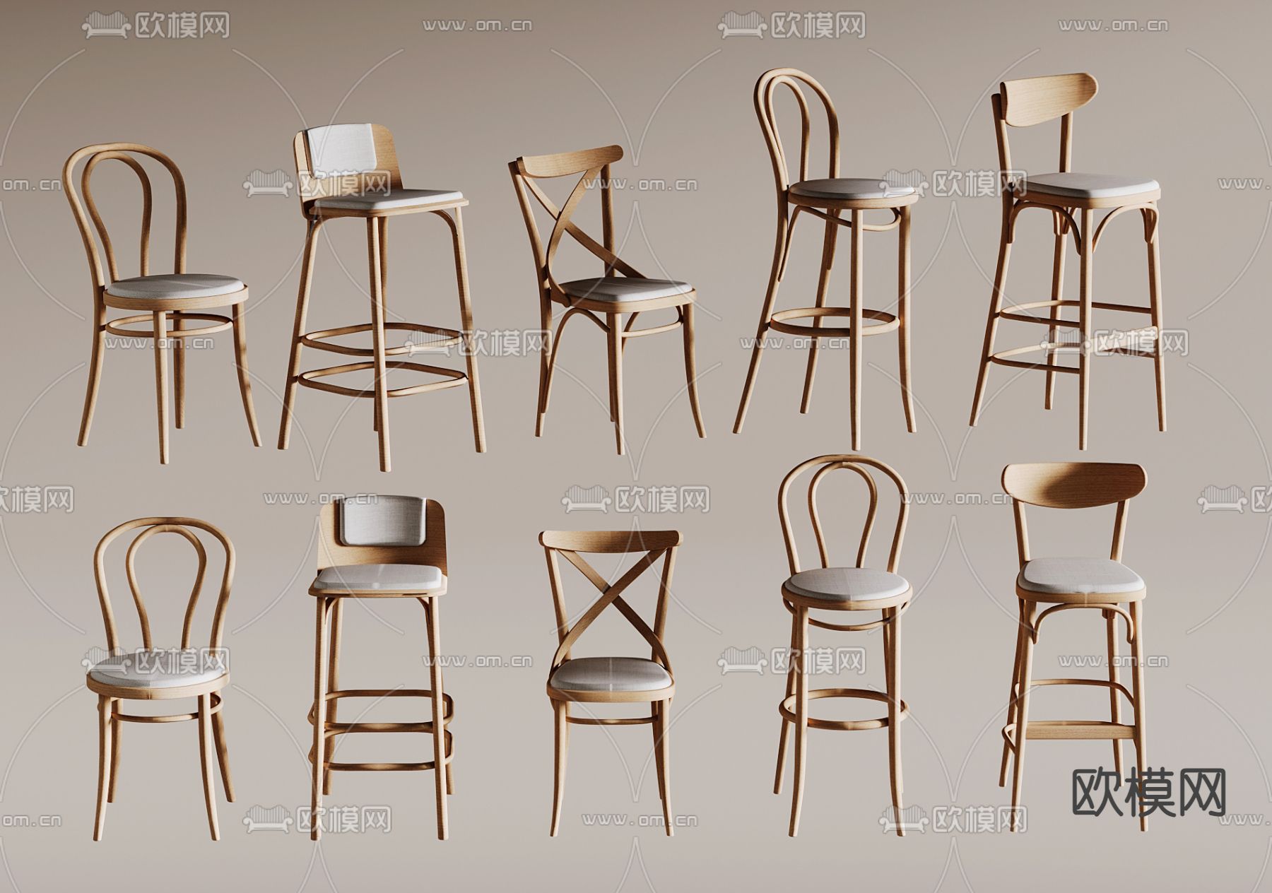北欧吧椅 吧凳 高脚凳3d模型下载