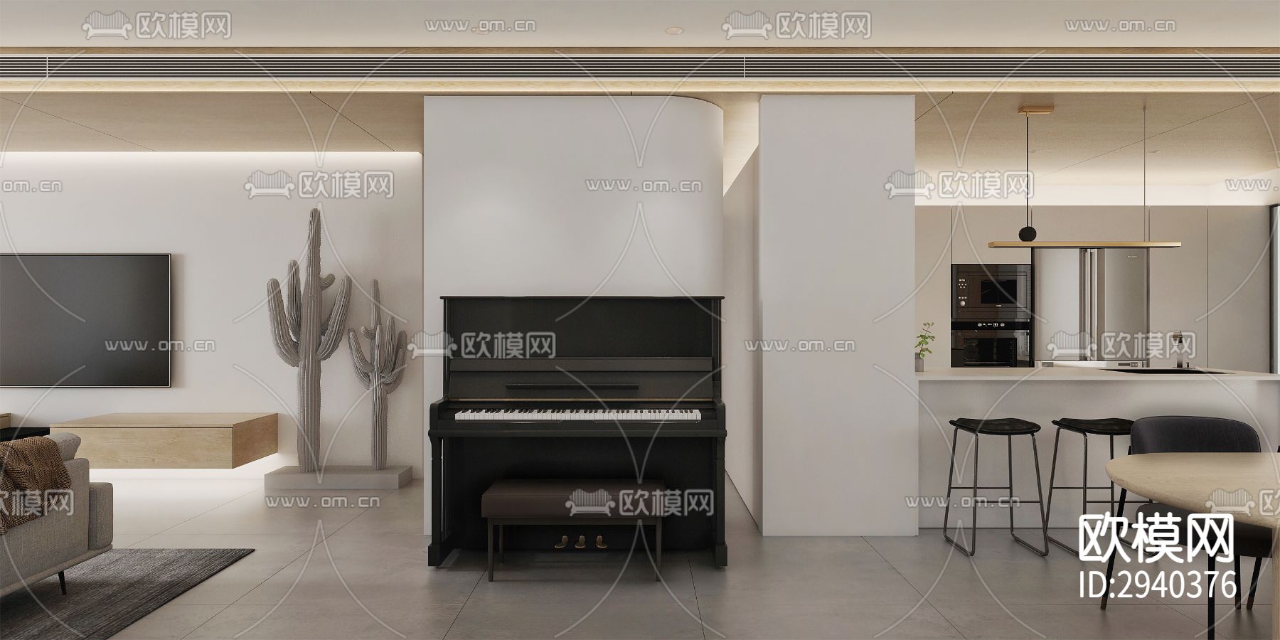 现代平层效果图下载（渲染图8）