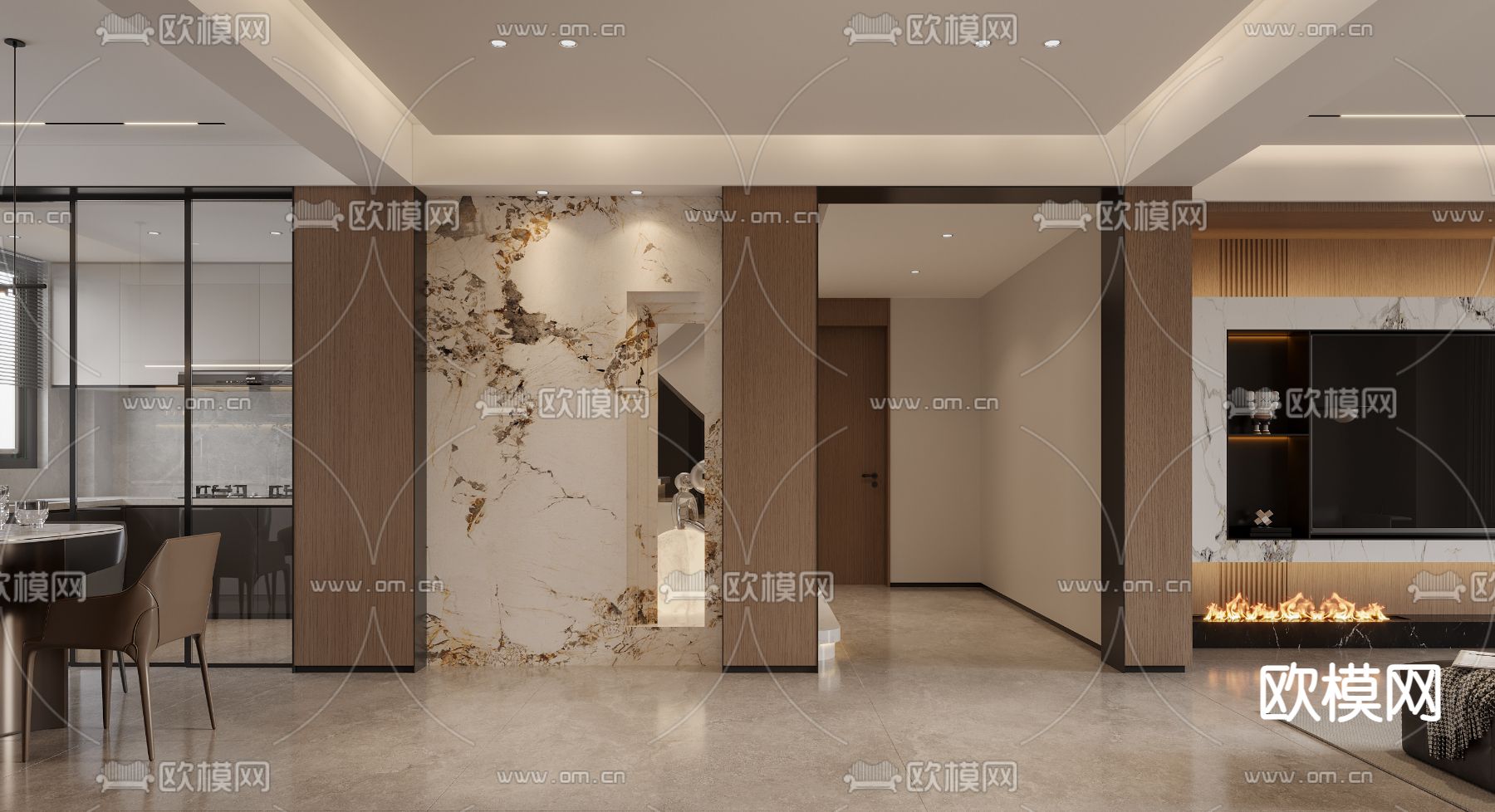 道亨效果图设计丨现代客餐厅免费3d模型下载_ID14355166_3dmax免费模型-欧模网