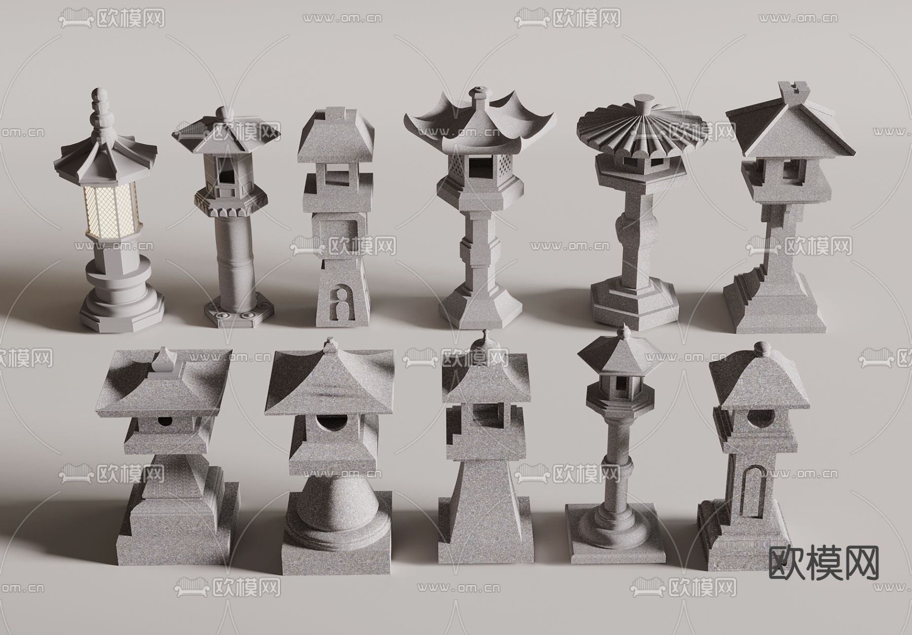 中式石灯 景观灯 庭院灯 草坪灯 柱灯 花园灯3d模型下载