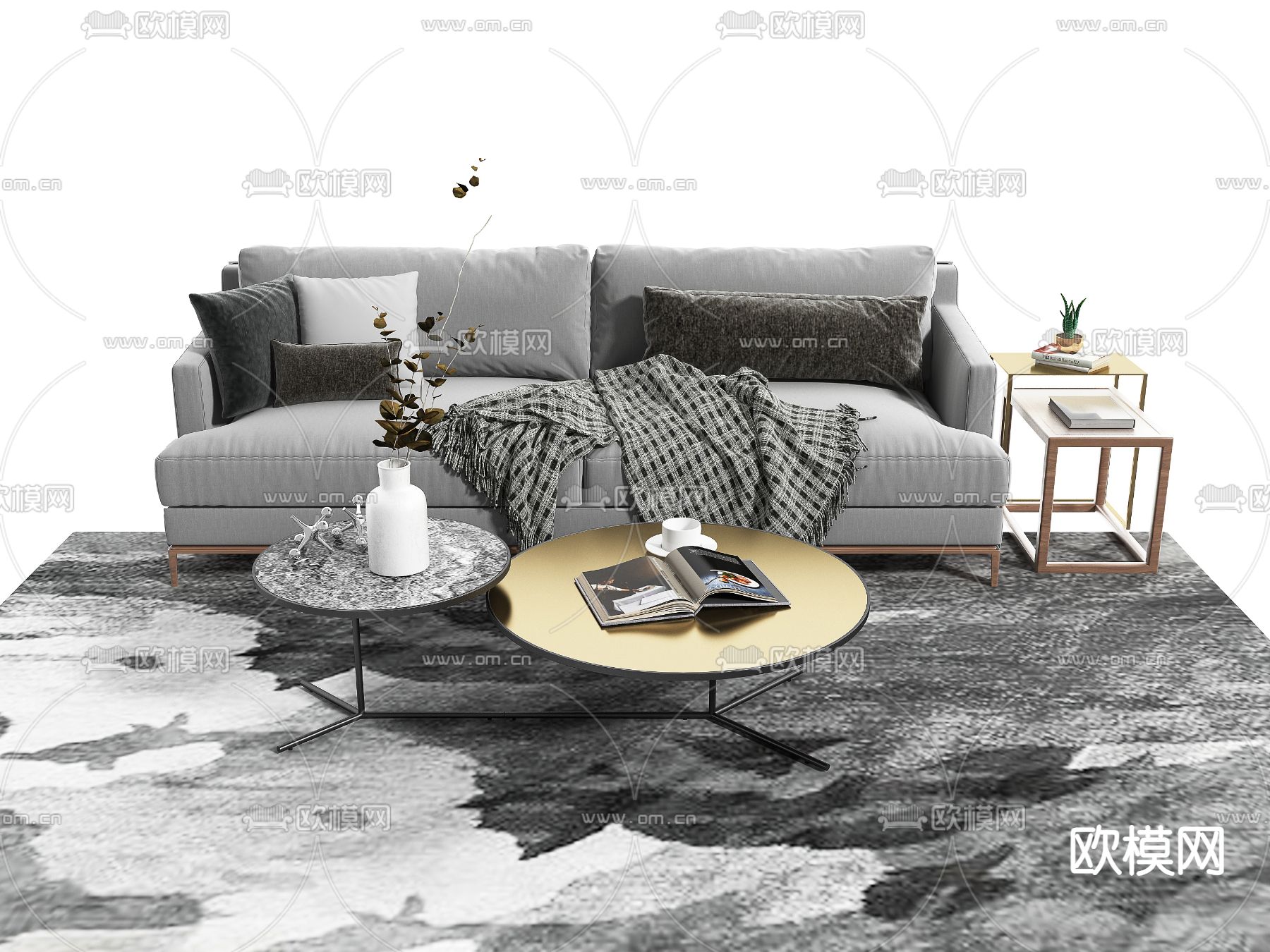 高级灰沙发 双人沙发3d模型下载