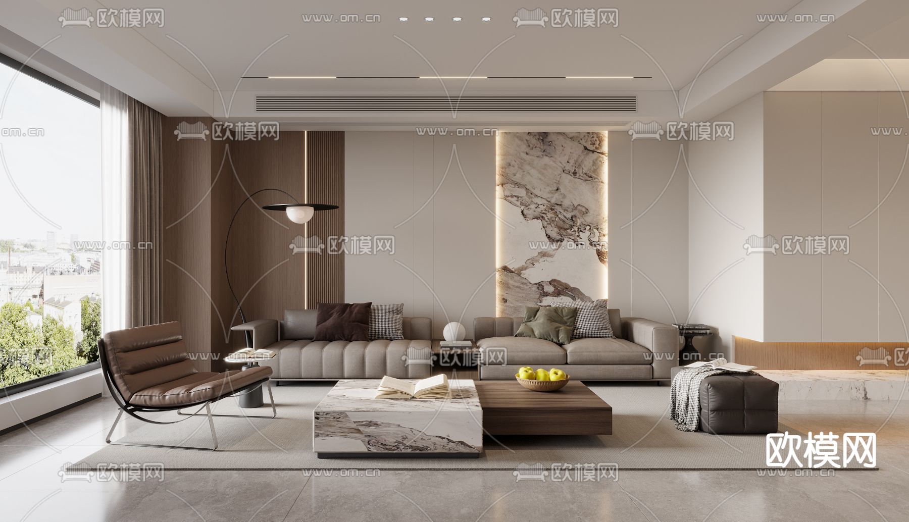 道亨效果图设计丨现代客餐厅免费3d模型下载_ID14355166_3dmax免费模型-欧模网