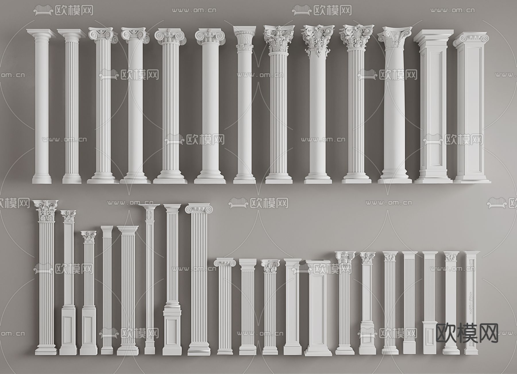 欧式柱子 罗马柱 石膏柱 雕花柱 门庭柱3d模型下载