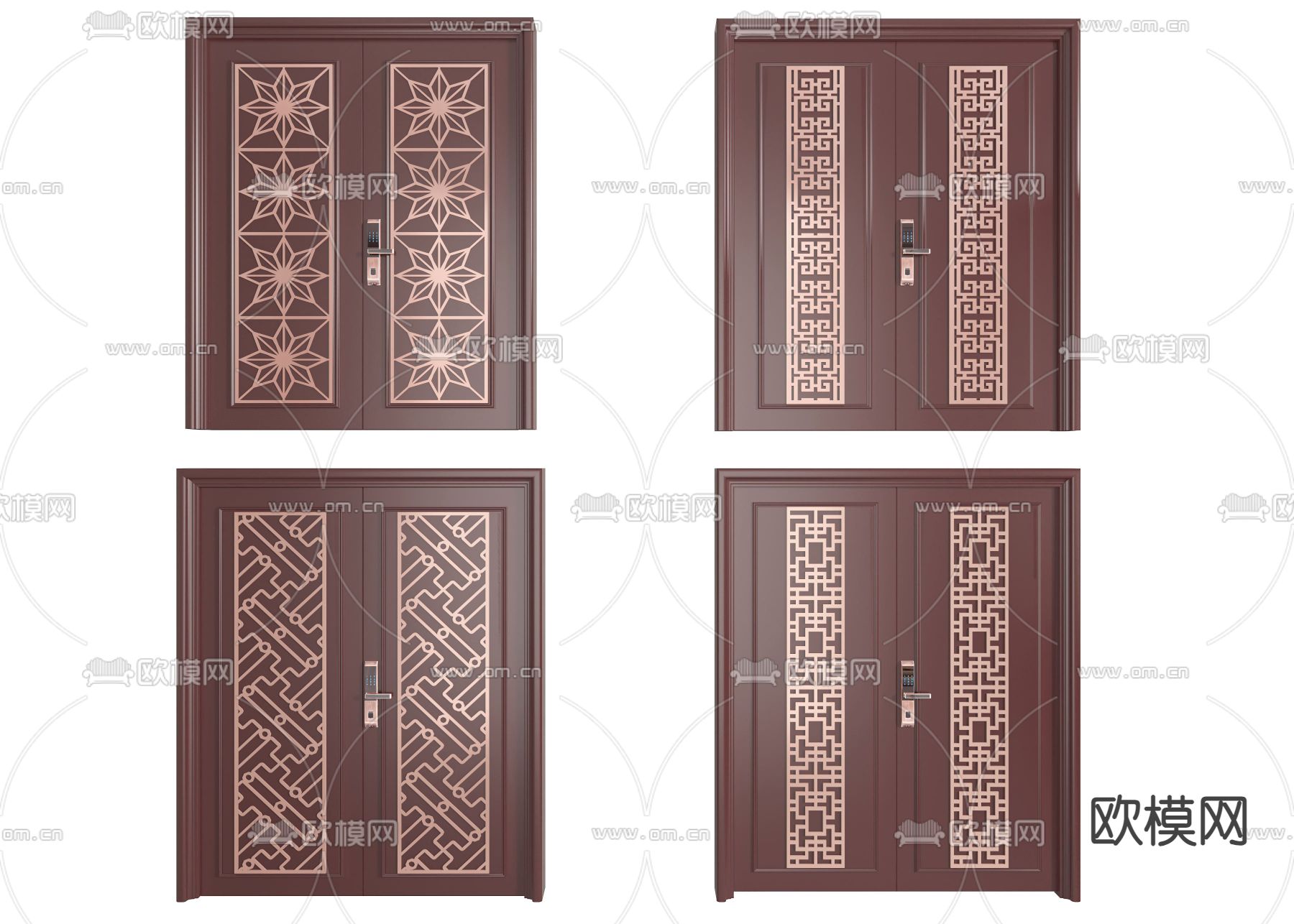 新中式入户门 防盗门 双开大门3d模型下载