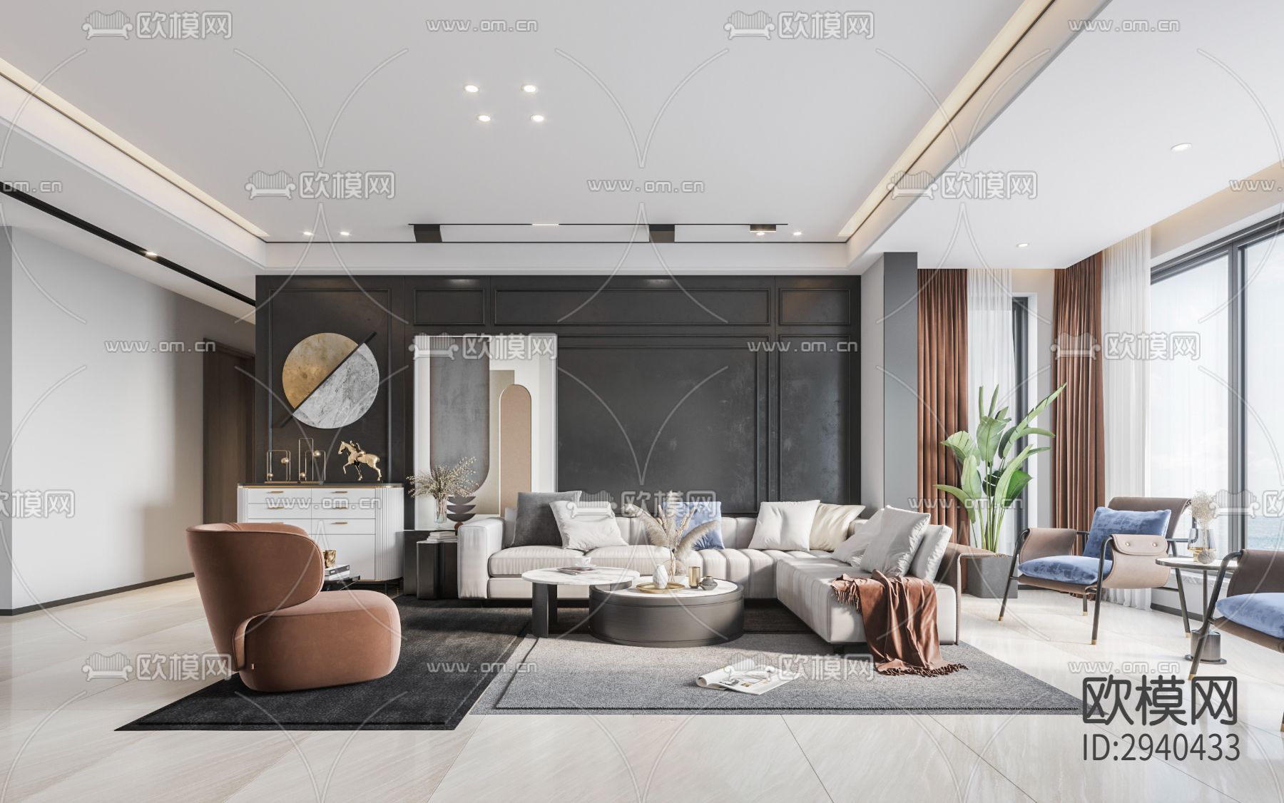 现代平层效果图下载（渲染图1）