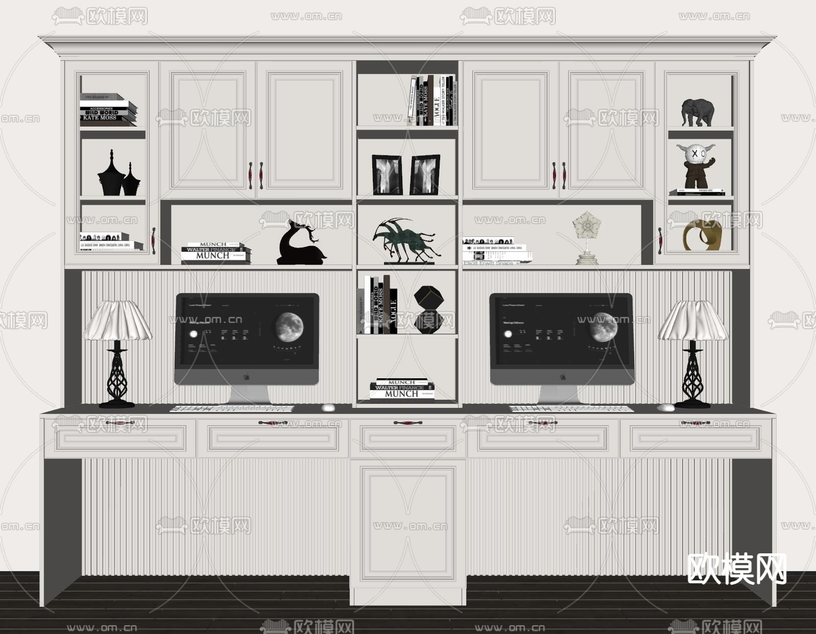 美式书桌su模型下载（渲染图1）