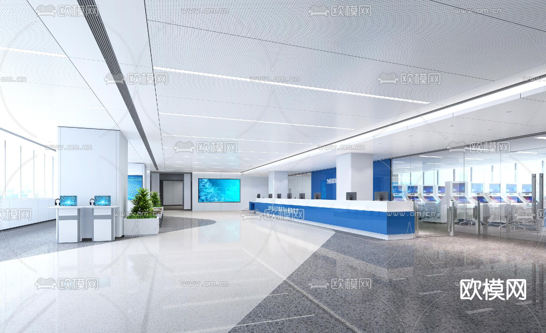 办事大厅 政务大厅 接待区3d模型下载