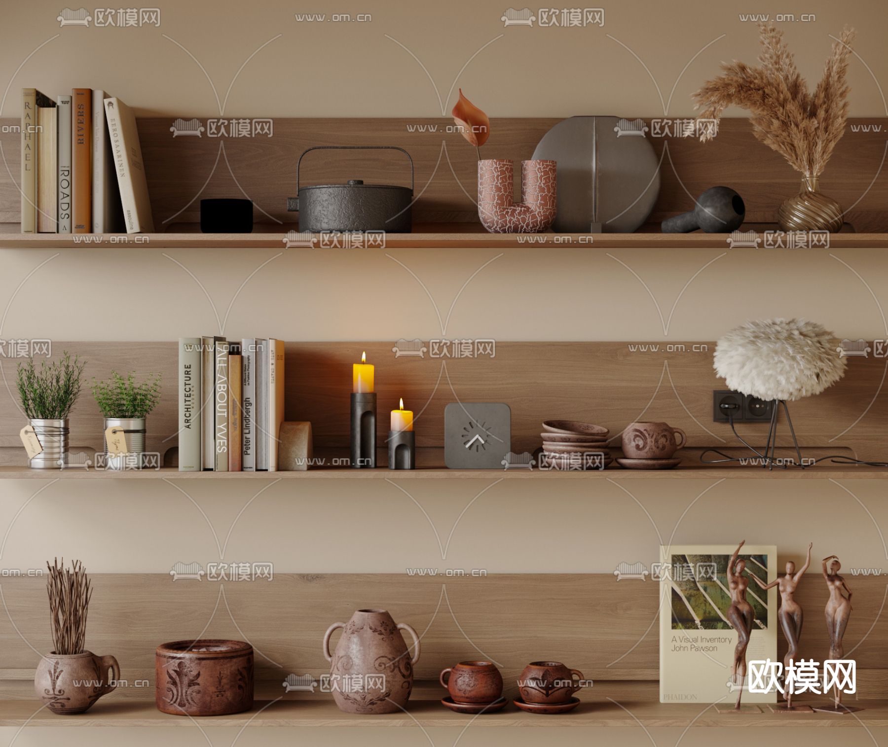 侘寂装饰品 摆件 书籍 花瓶3d模型下载