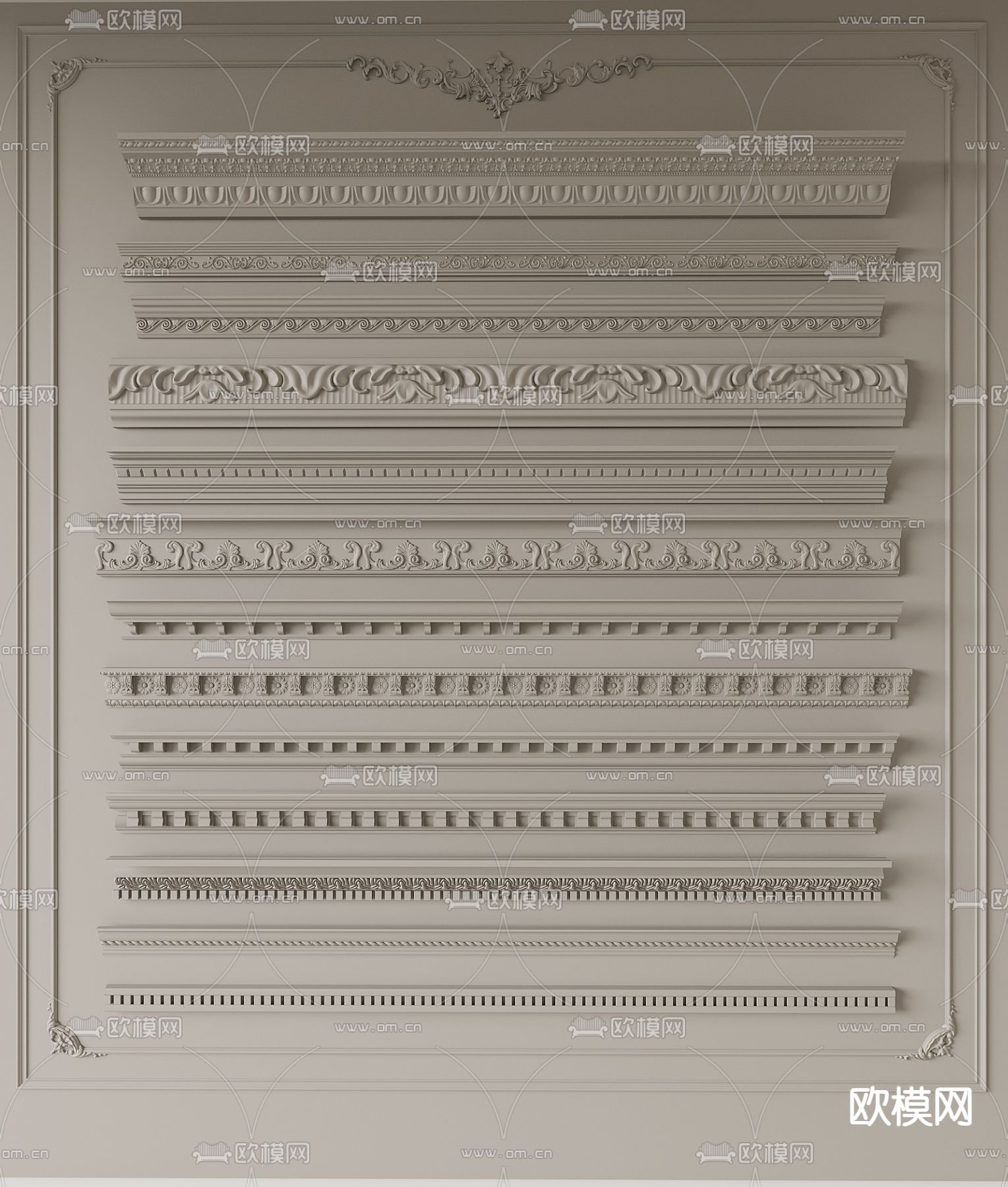 法式石膏线 雕花线条 角线3d模型下载